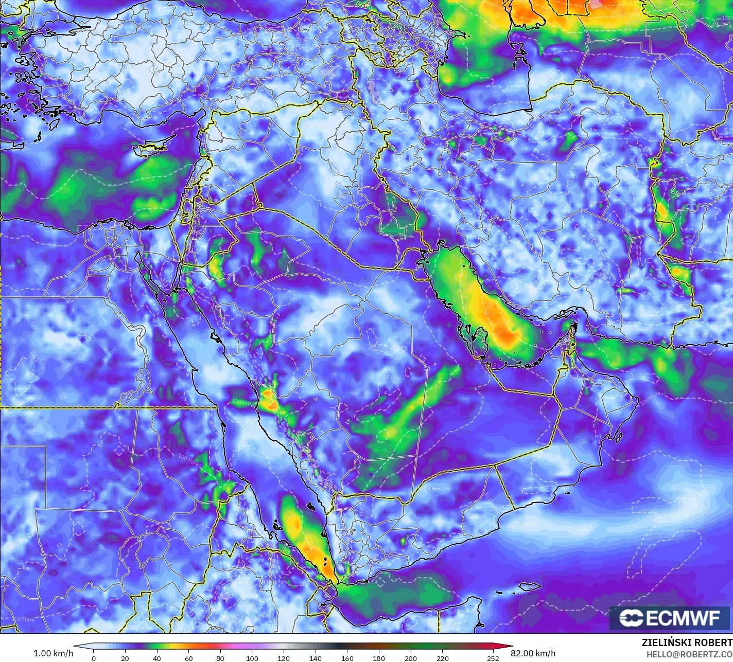 ECMWF IFS 0.25° نموذج - الشرق الأوسط, أقصى هبة