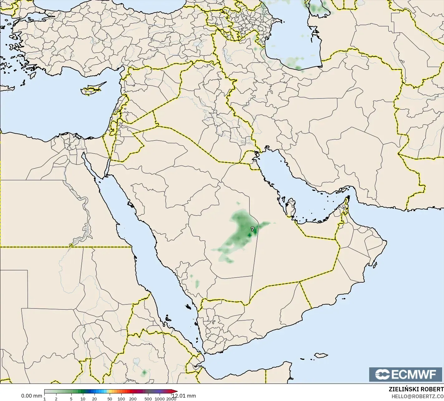 ECMWF IFS 0.25° نموذج - الشرق الأوسط, تراكم الهطول