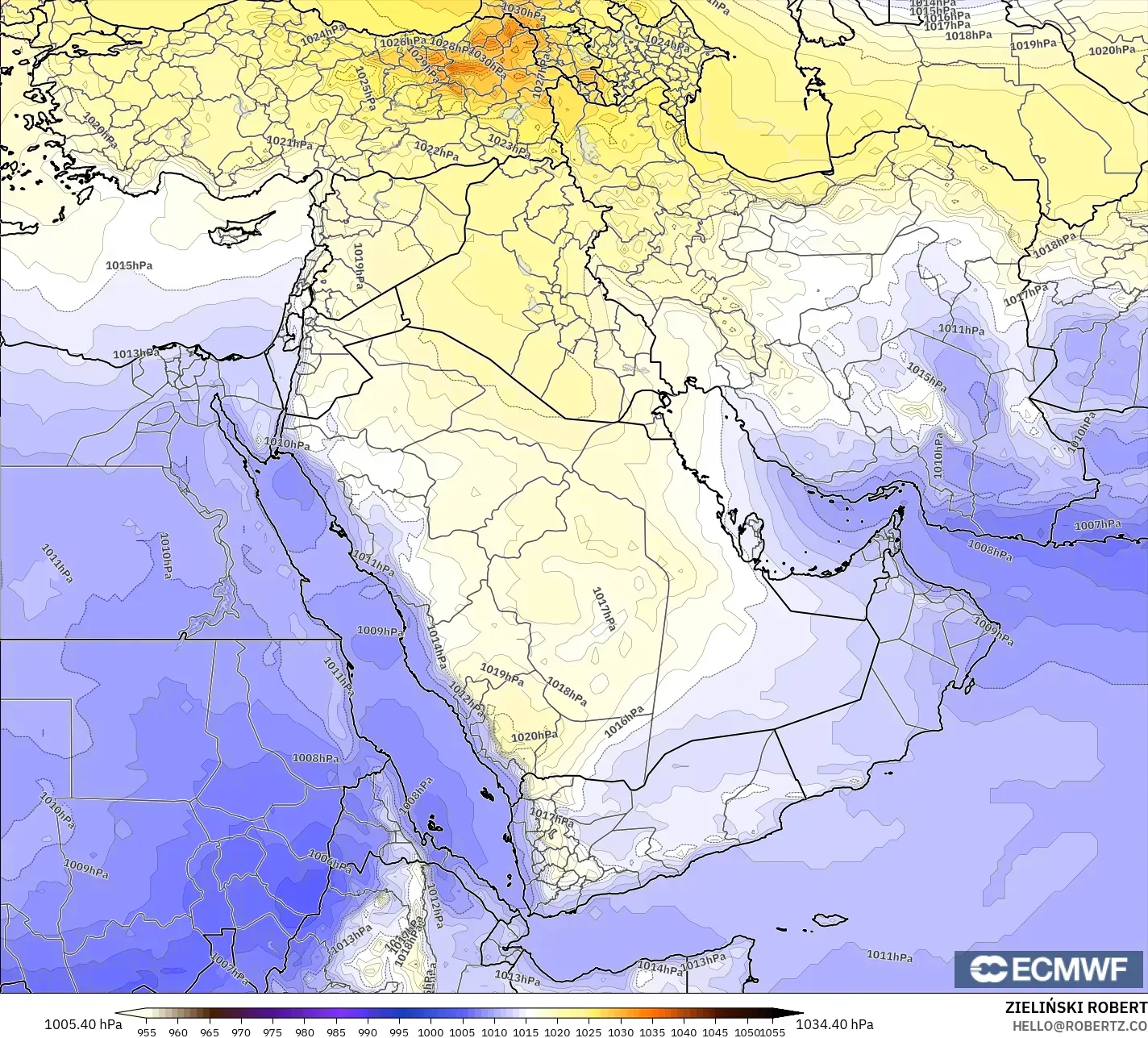 ECMWF IFS 0.25° نموذج - الشرق الأوسط, الضغط