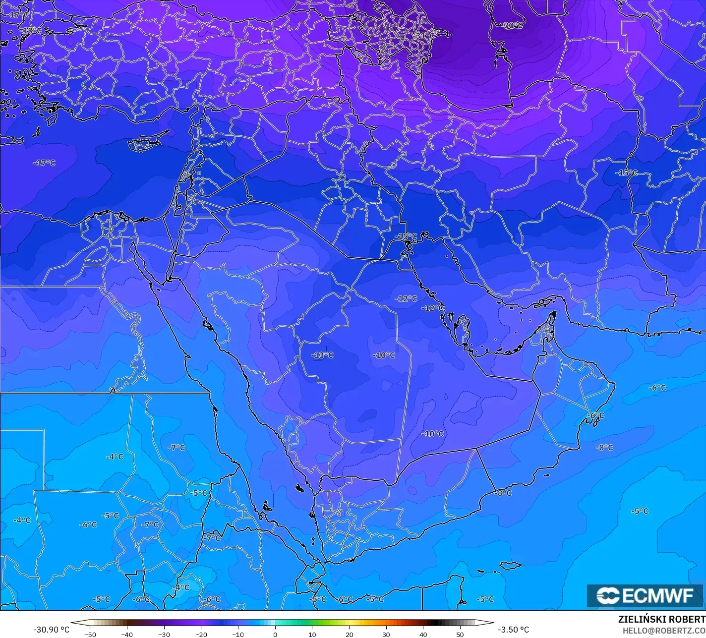 ECMWF IFS 0.25° نموذج - الشرق الأوسط, درجة الحرارة 500 hPa