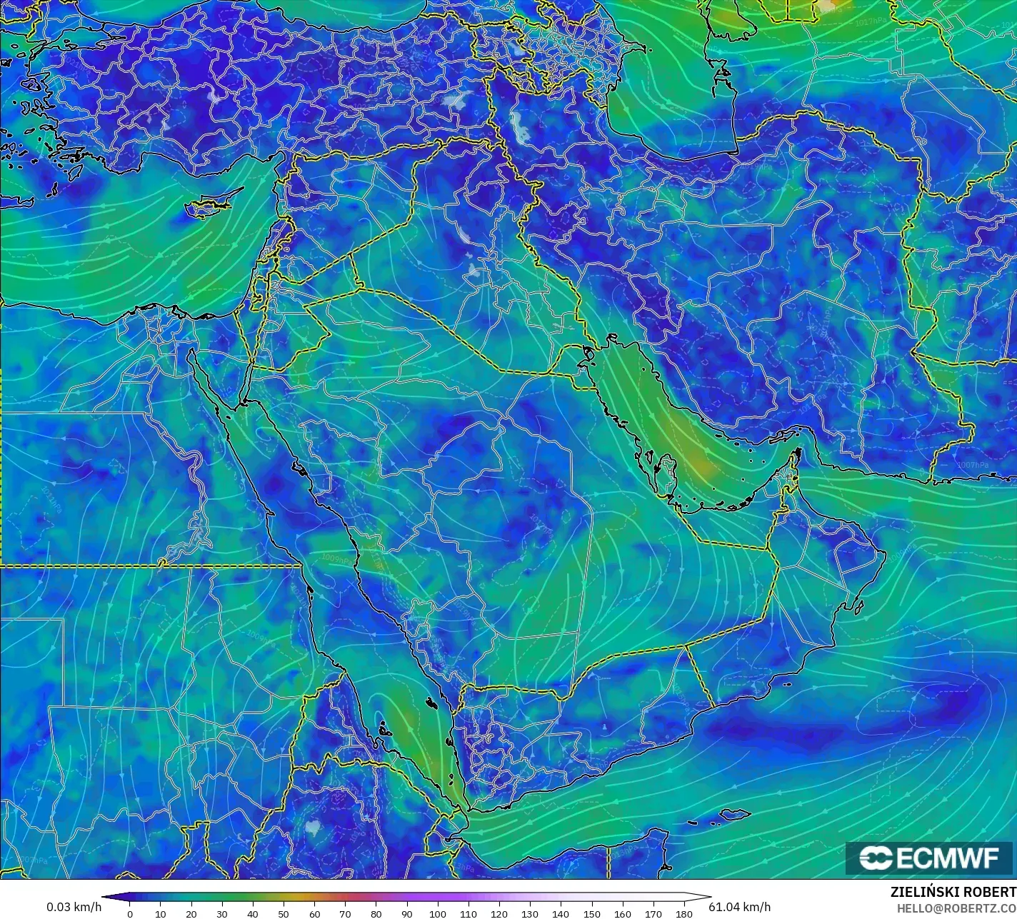 ECMWF IFS 0.25° نموذج - الشرق الأوسط, رياح 10 م