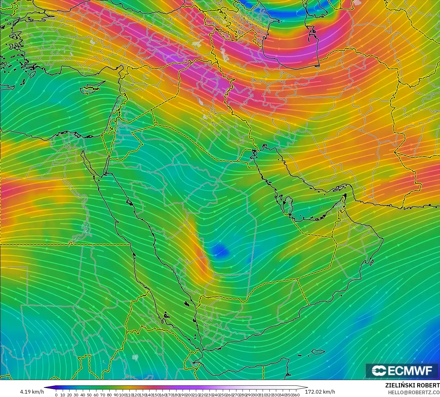ECMWF IFS 0.25° نموذج - الشرق الأوسط, رياح 300 hPa (تيار نفاث)