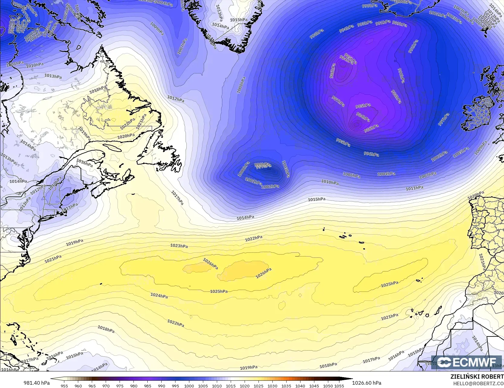 ECMWF IFS 0.25° نموذج - شمال الأطلسي, الضغط