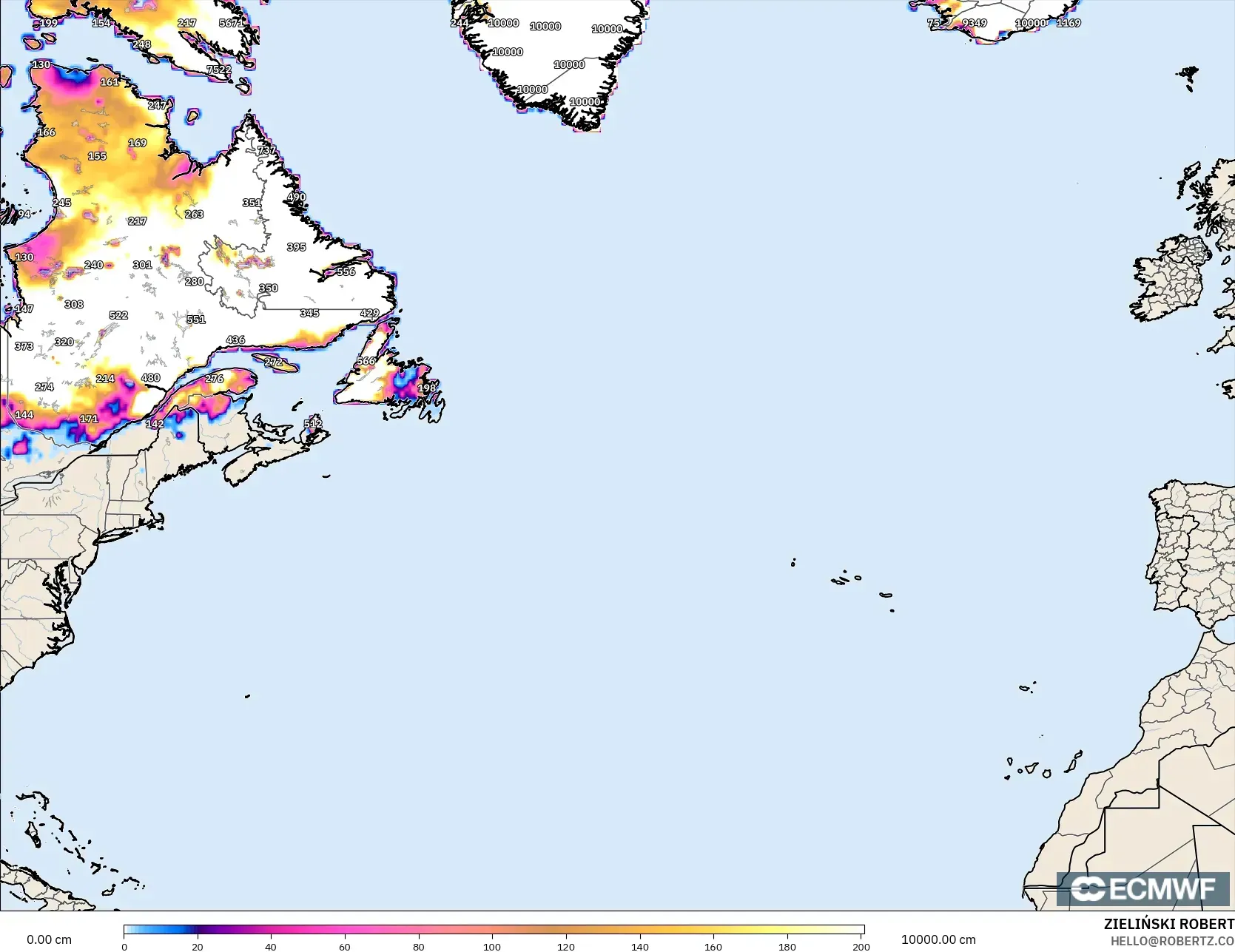 ECMWF IFS 0.25° نموذج - شمال الأطلسي, عمق الثلج