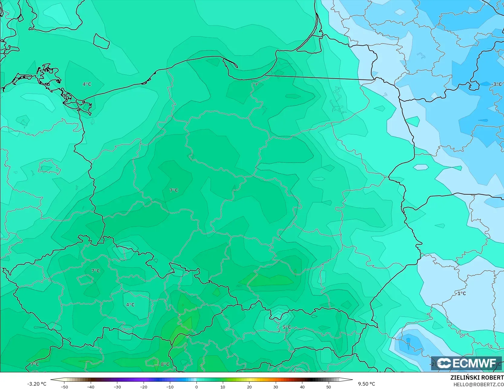 ECMWF IFS 0.25° نموذج - بولندا, نقطة الندى 2 م