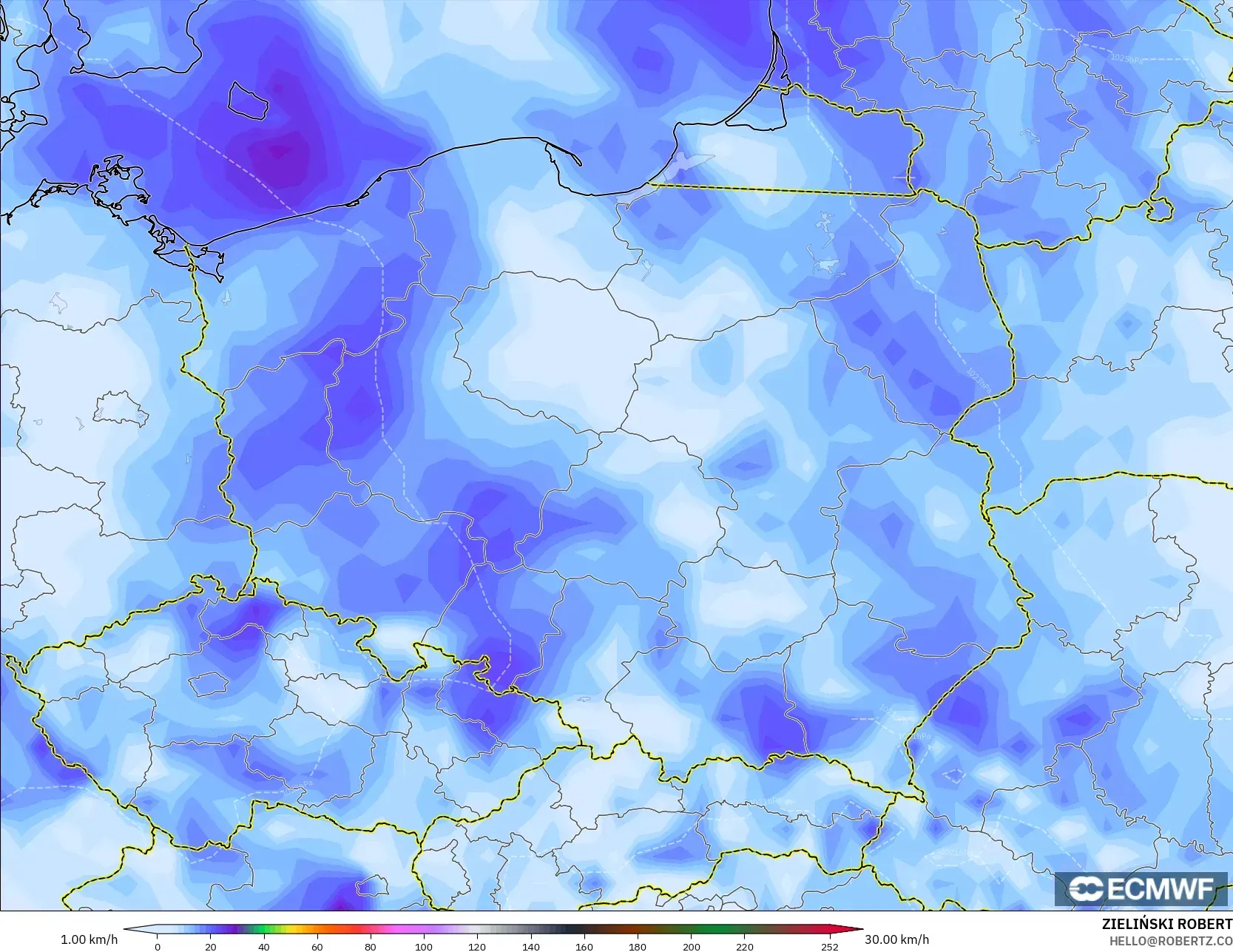 ECMWF IFS 0.25° نموذج - بولندا, هبات الرياح