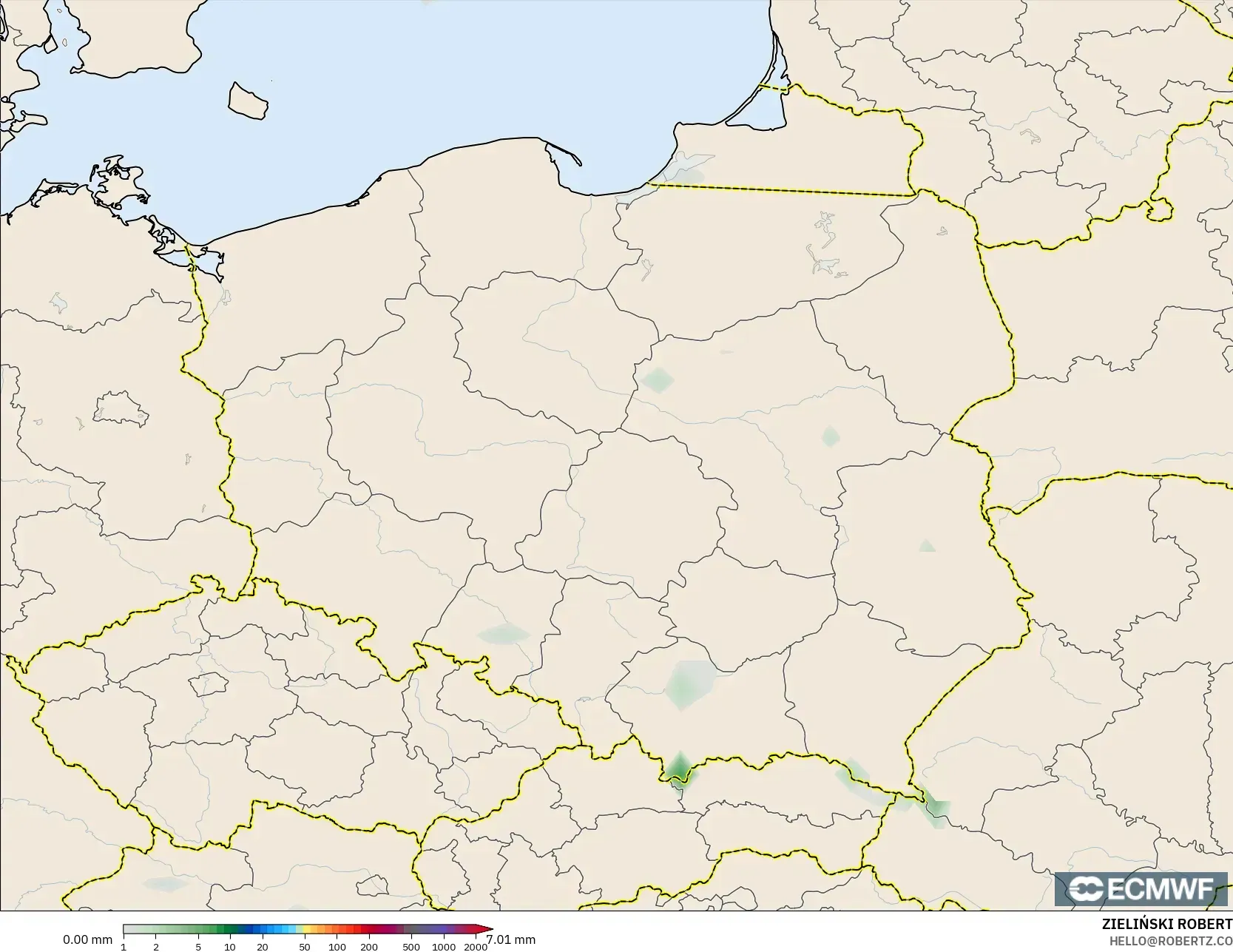 ECMWF IFS 0.25° نموذج - بولندا, تراكم الهطول