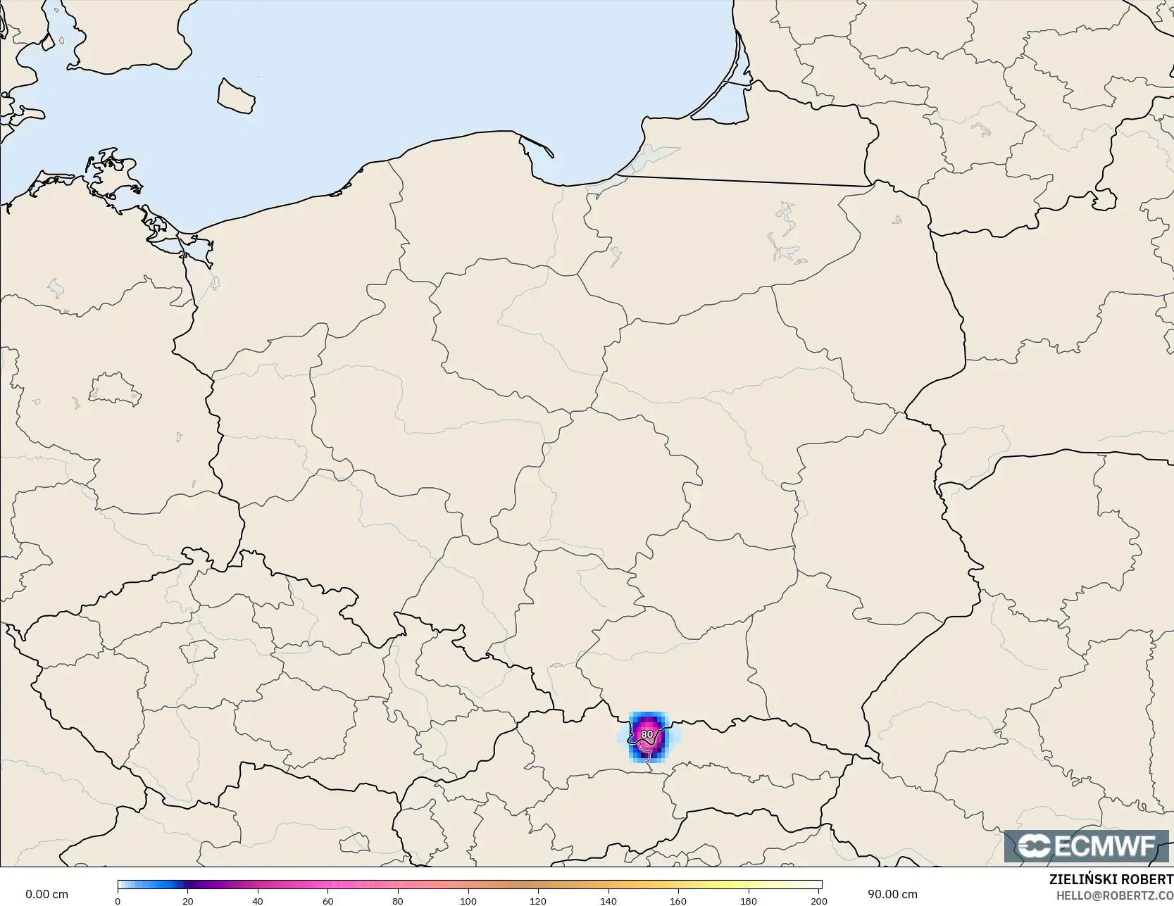 ECMWF IFS 0.25° نموذج - بولندا, عمق الثلج