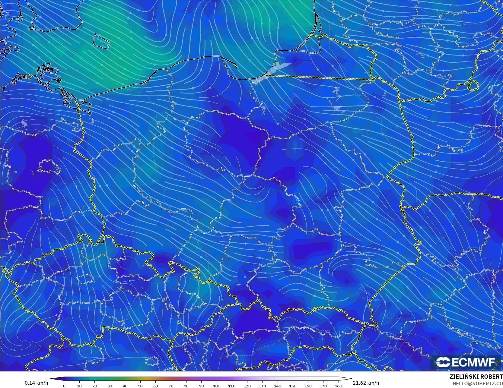 ECMWF IFS 0.25° نموذج - بولندا, رياح 10 م
