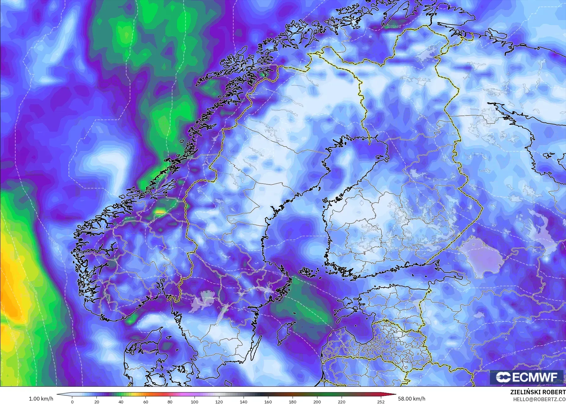ECMWF IFS 0.25° نموذج - إسكندنافيا, أقصى هبة