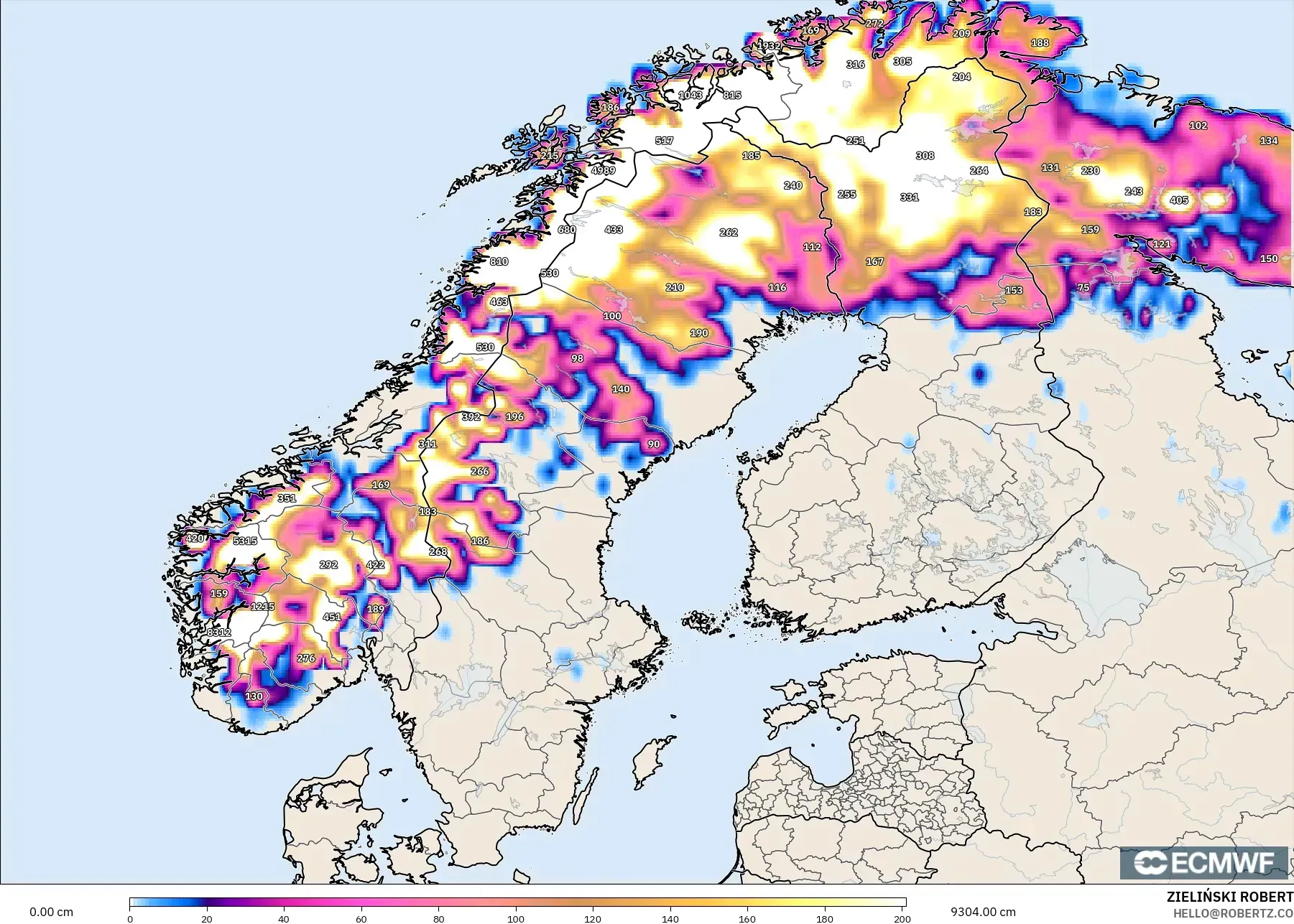 ECMWF IFS 0.25° نموذج - إسكندنافيا, عمق الثلج