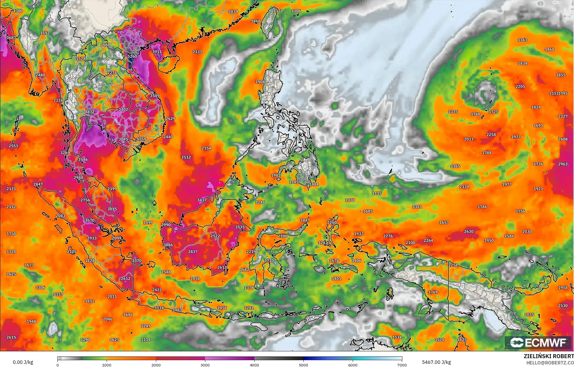 ECMWF IFS 0.25° نموذج - جنوب شرق آسيا, CAPE
