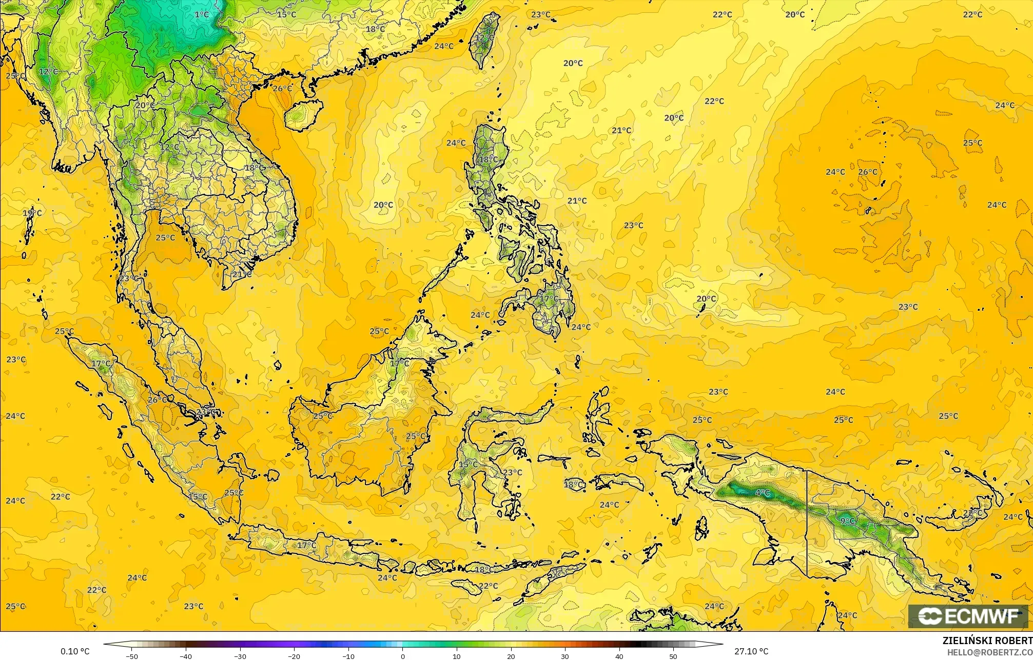 ECMWF IFS 0.25° نموذج - جنوب شرق آسيا, نقطة الندى 2 م