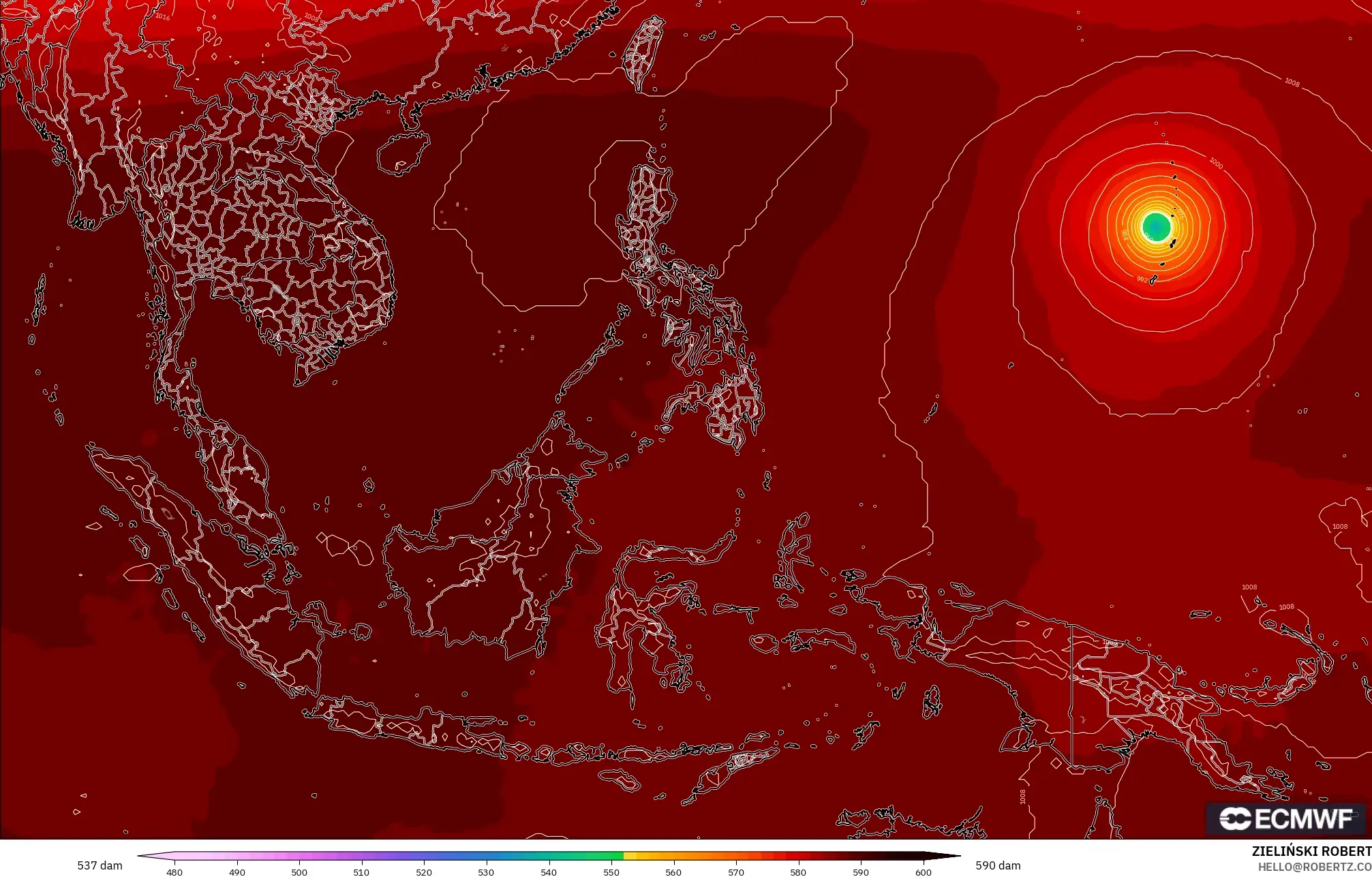 ECMWF IFS 0.25° نموذج - جنوب شرق آسيا, الارتفاع الجهدي عند 500 هكتوباسكال