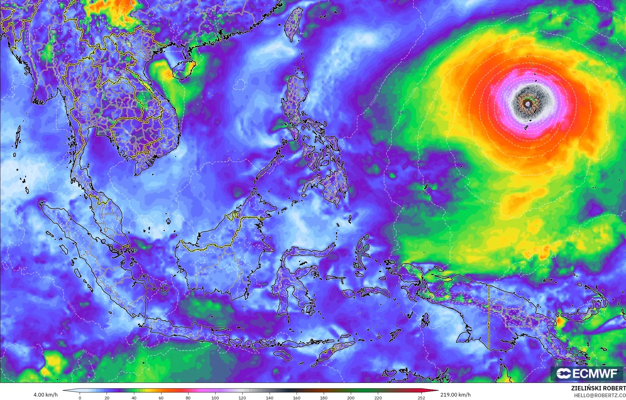 ECMWF IFS 0.25° نموذج - جنوب شرق آسيا, هبات الرياح
