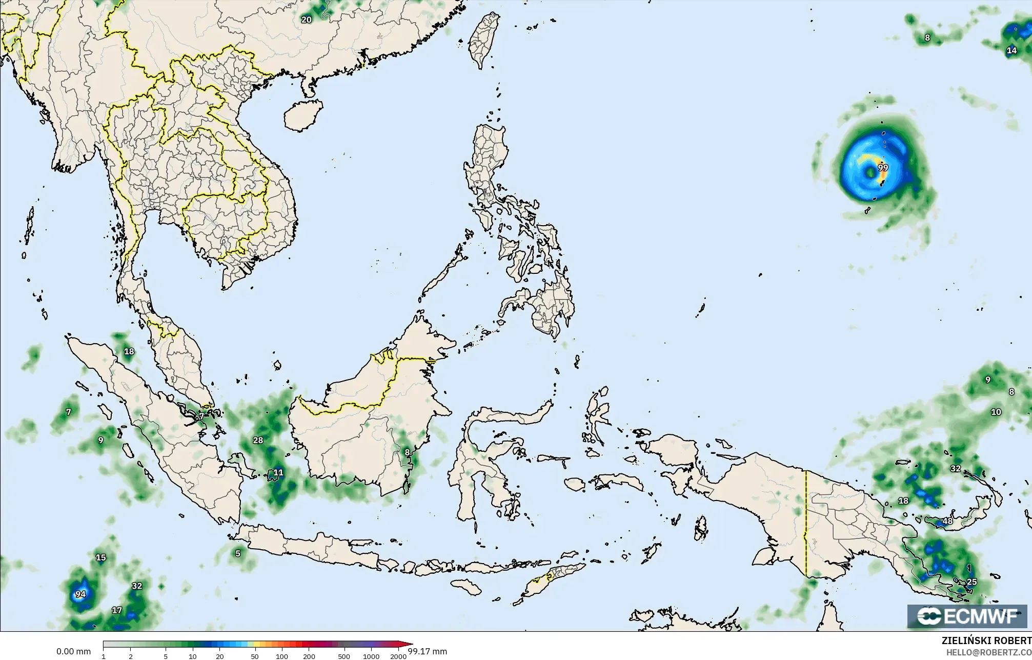 ECMWF IFS 0.25° نموذج - جنوب شرق آسيا, تراكم الهطول