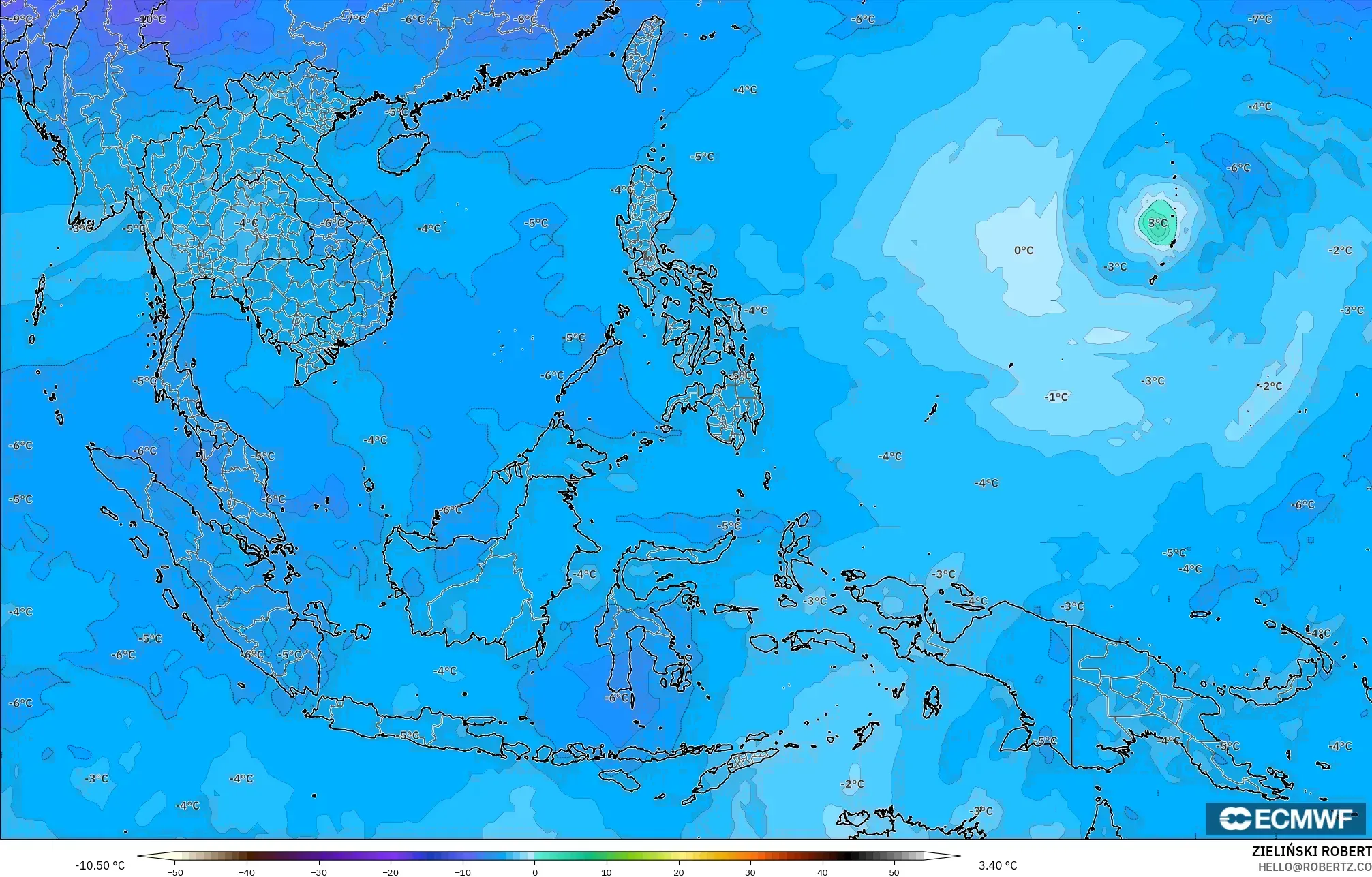 ECMWF IFS 0.25° نموذج - جنوب شرق آسيا, درجة الحرارة 500 hPa