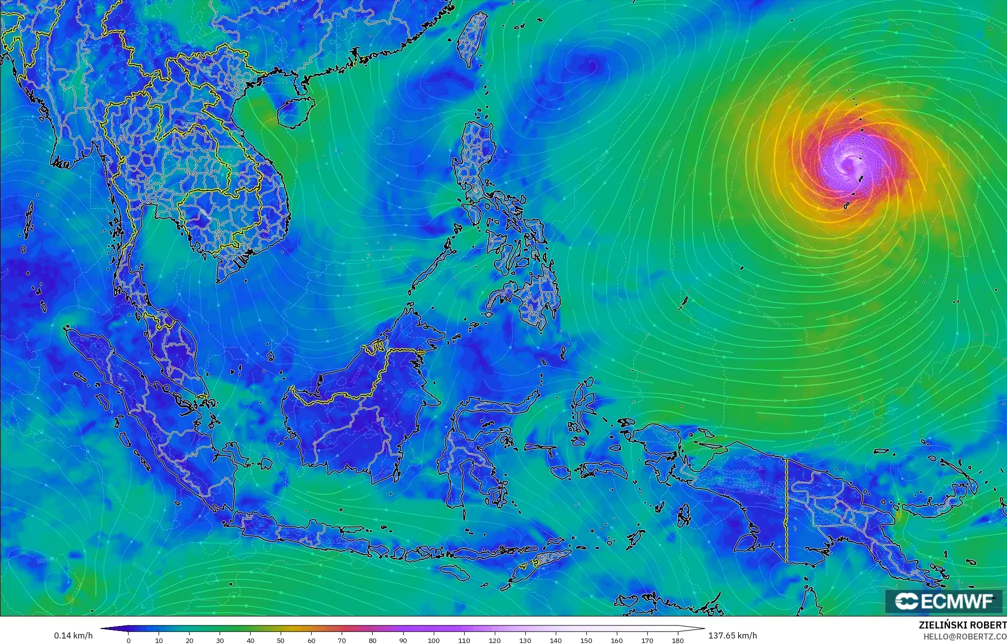 ECMWF IFS 0.25° نموذج - جنوب شرق آسيا, رياح 10 م