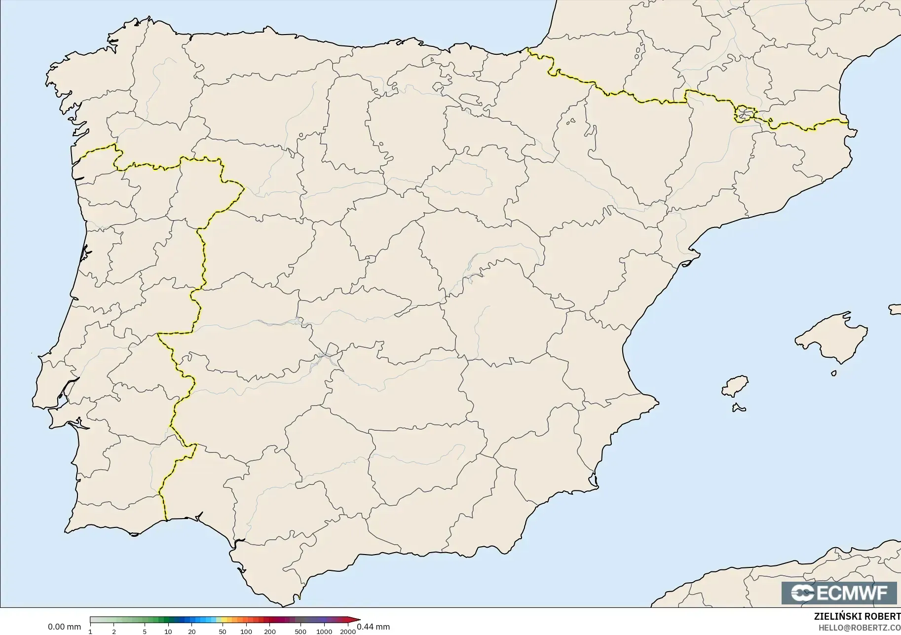 ECMWF IFS 0.25° نموذج - إسبانيا, تراكم الهطول