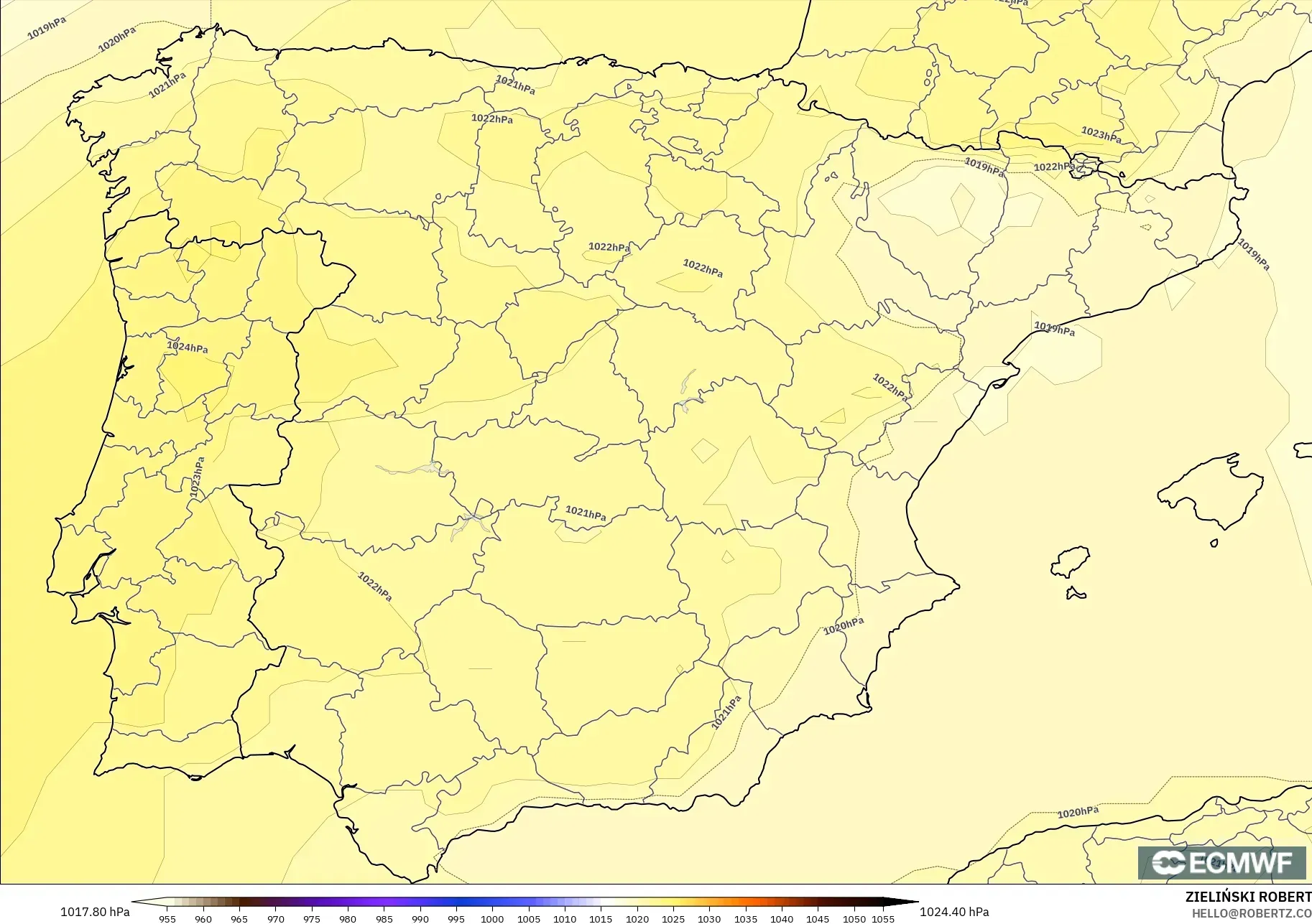 ECMWF IFS 0.25° نموذج - إسبانيا, الضغط