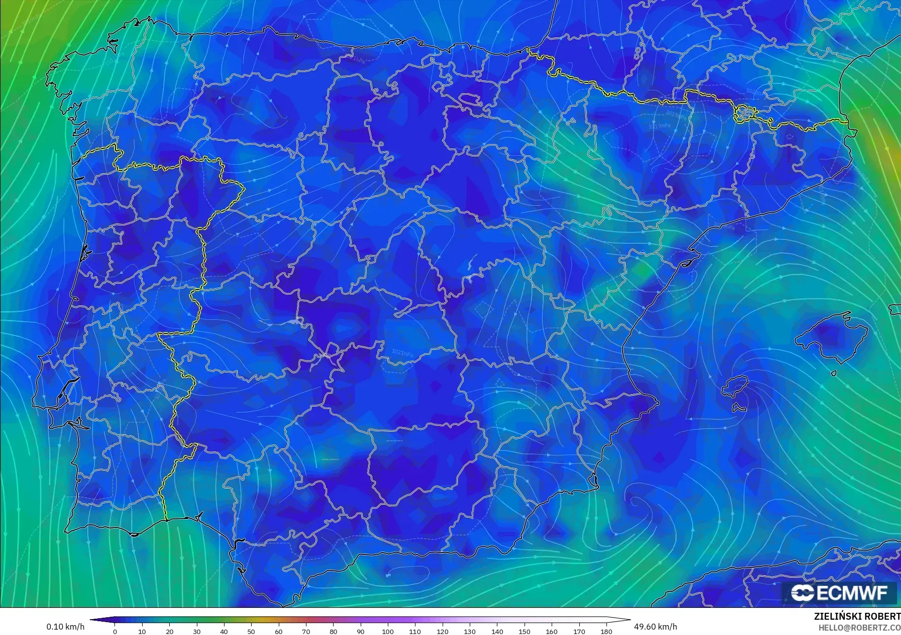 ECMWF IFS 0.25° نموذج - إسبانيا, رياح 10 م