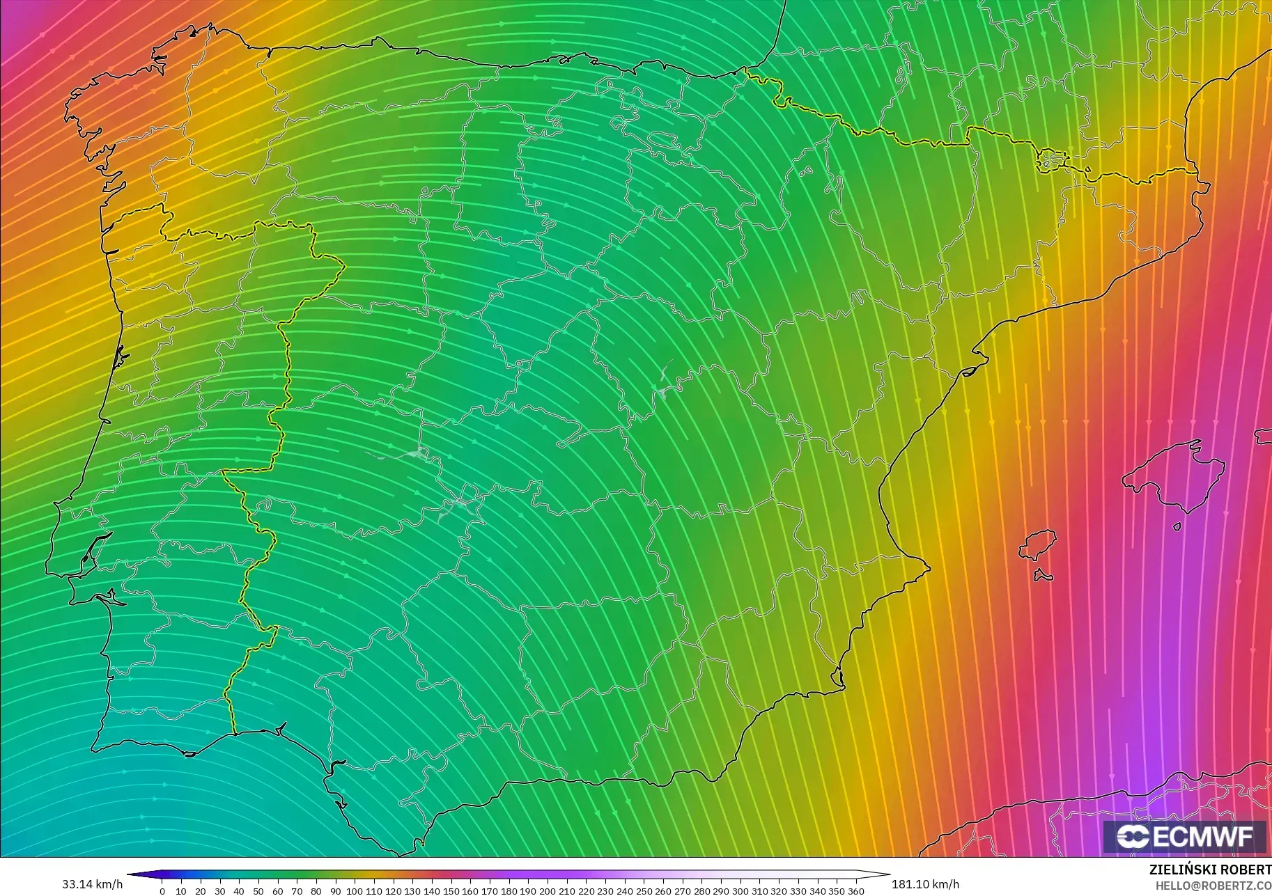 ECMWF IFS 0.25° نموذج - إسبانيا, رياح 300 hPa (تيار نفاث)