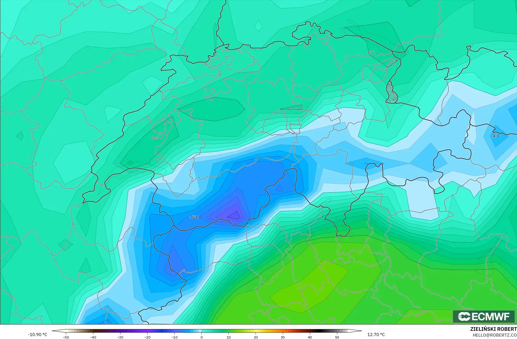 ECMWF IFS 0.25° نموذج - سويسرا, نقطة الندى 2 م