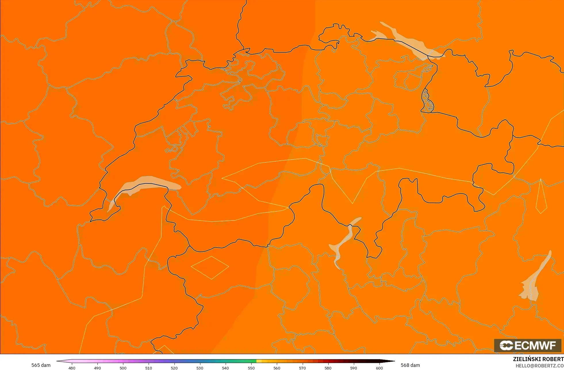 ECMWF IFS 0.25° نموذج - سويسرا, الارتفاع الجهدي عند 500 هكتوباسكال