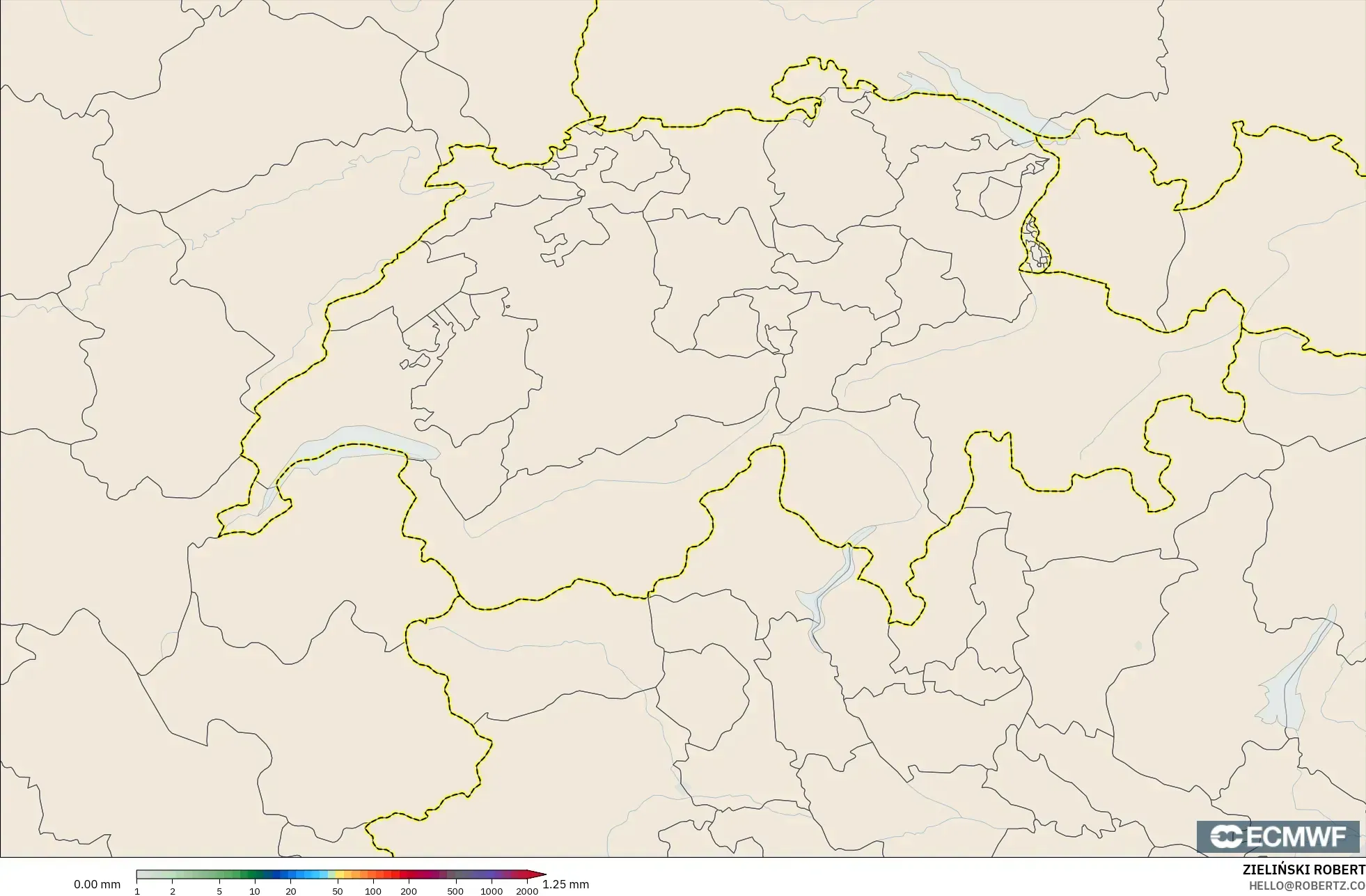 ECMWF IFS 0.25° نموذج - سويسرا, تراكم الهطول