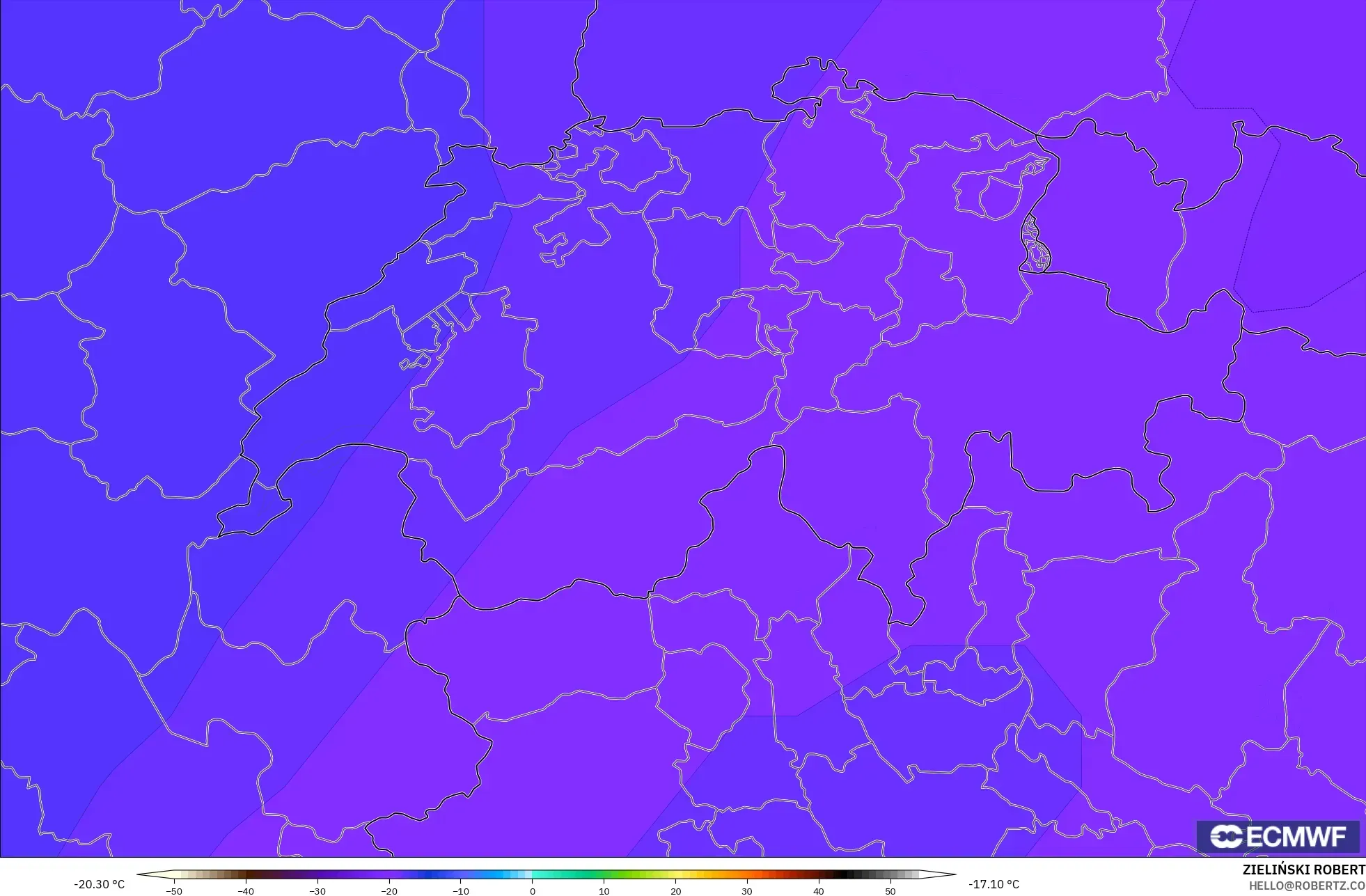 ECMWF IFS 0.25° نموذج - سويسرا, درجة الحرارة 500 hPa