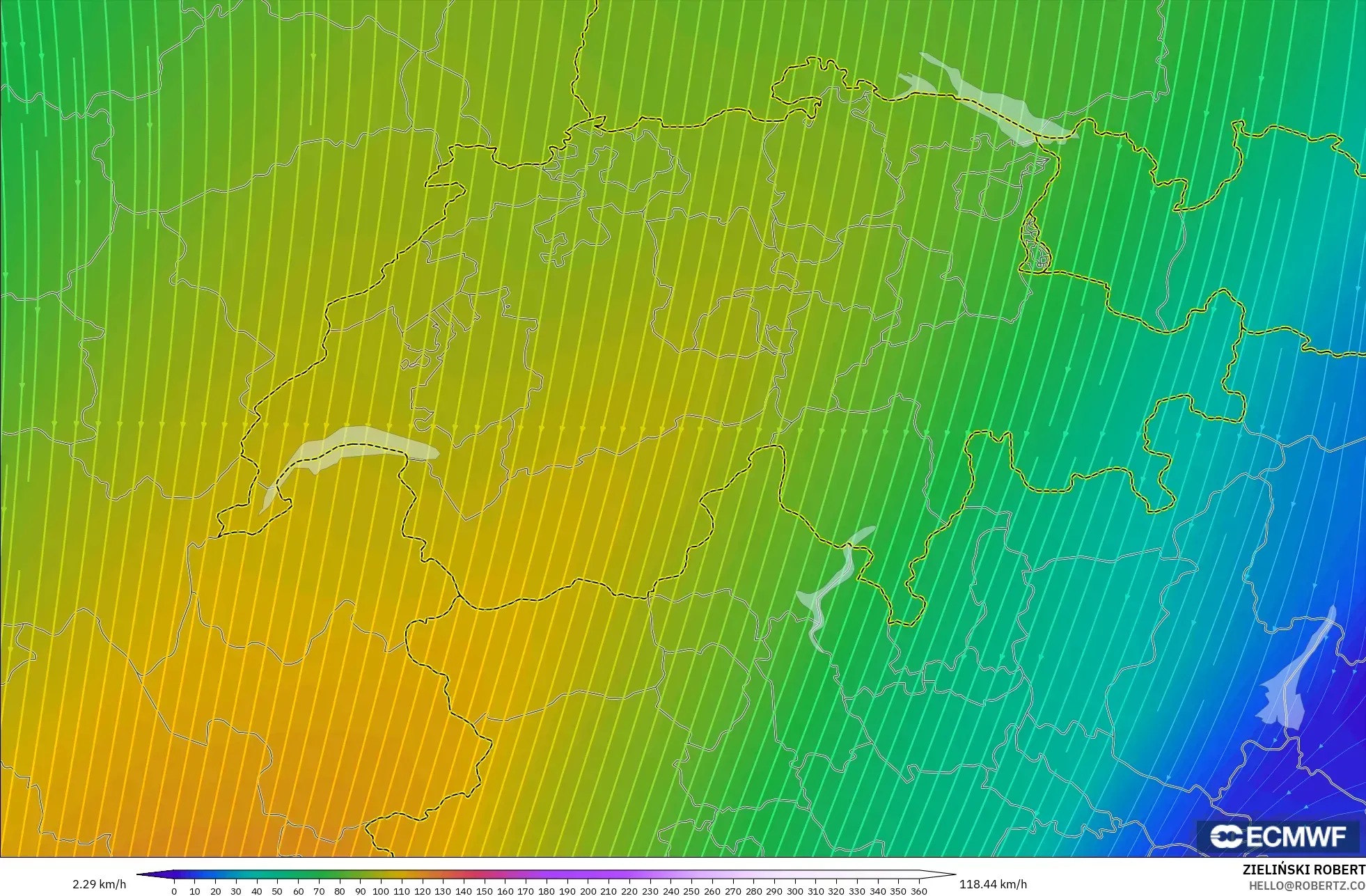 ECMWF IFS 0.25° نموذج - سويسرا, رياح 300 hPa (تيار نفاث)