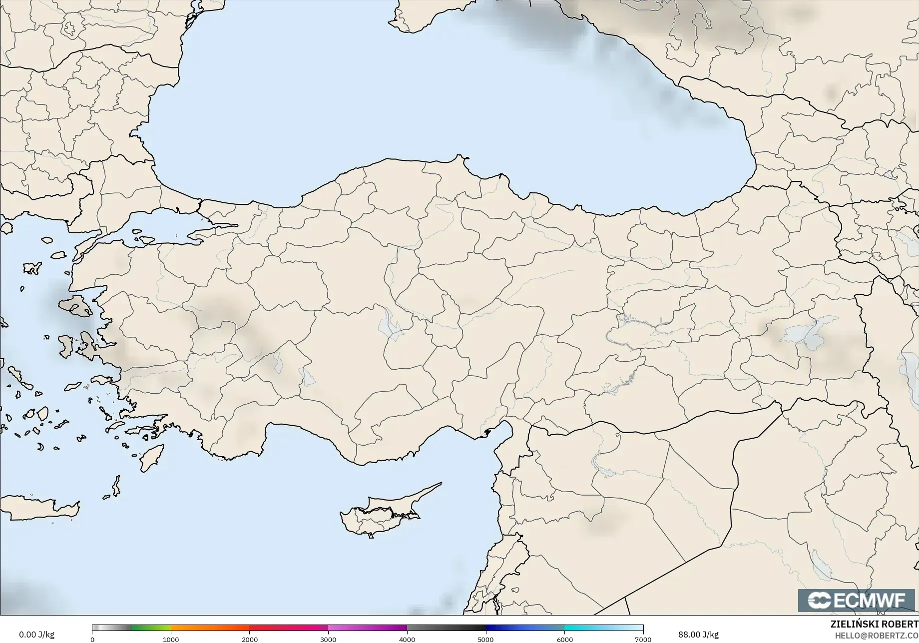 ECMWF IFS 0.25° model - Turkey, CAPE