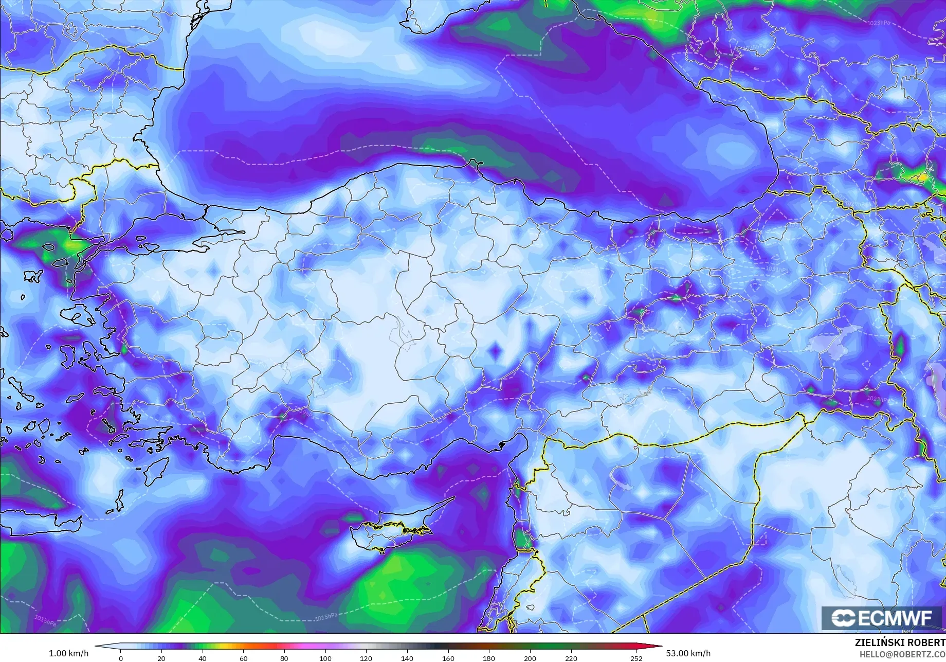 ECMWF IFS 0.25° نموذج - تركيا, أقصى هبة