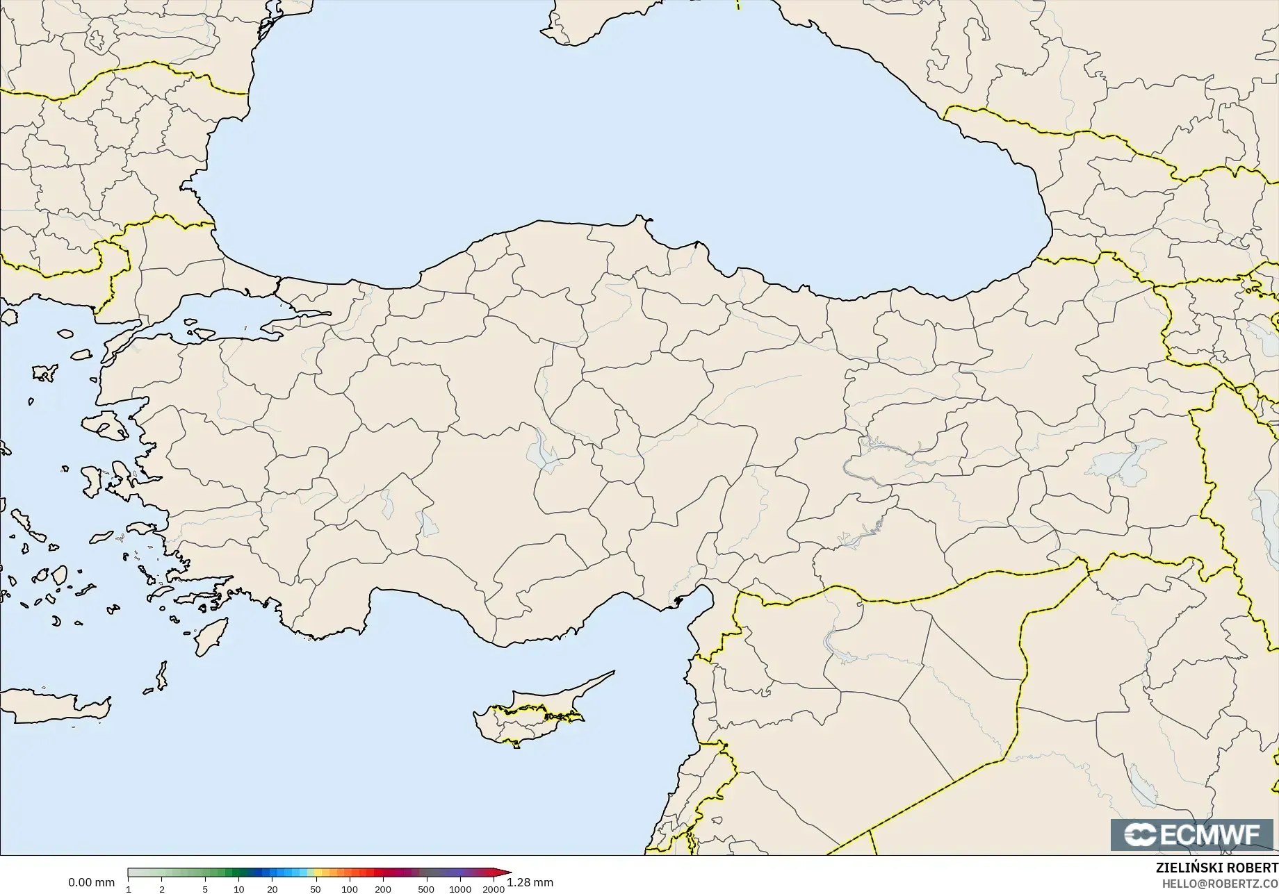 ECMWF IFS 0.25° نموذج - تركيا, تراكم الهطول