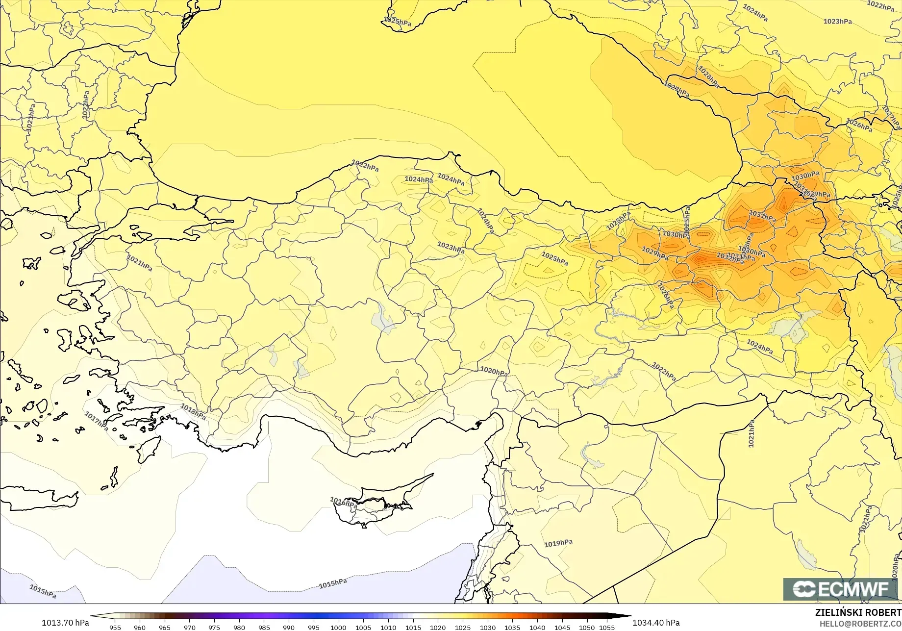 ECMWF IFS 0.25° نموذج - تركيا, الضغط
