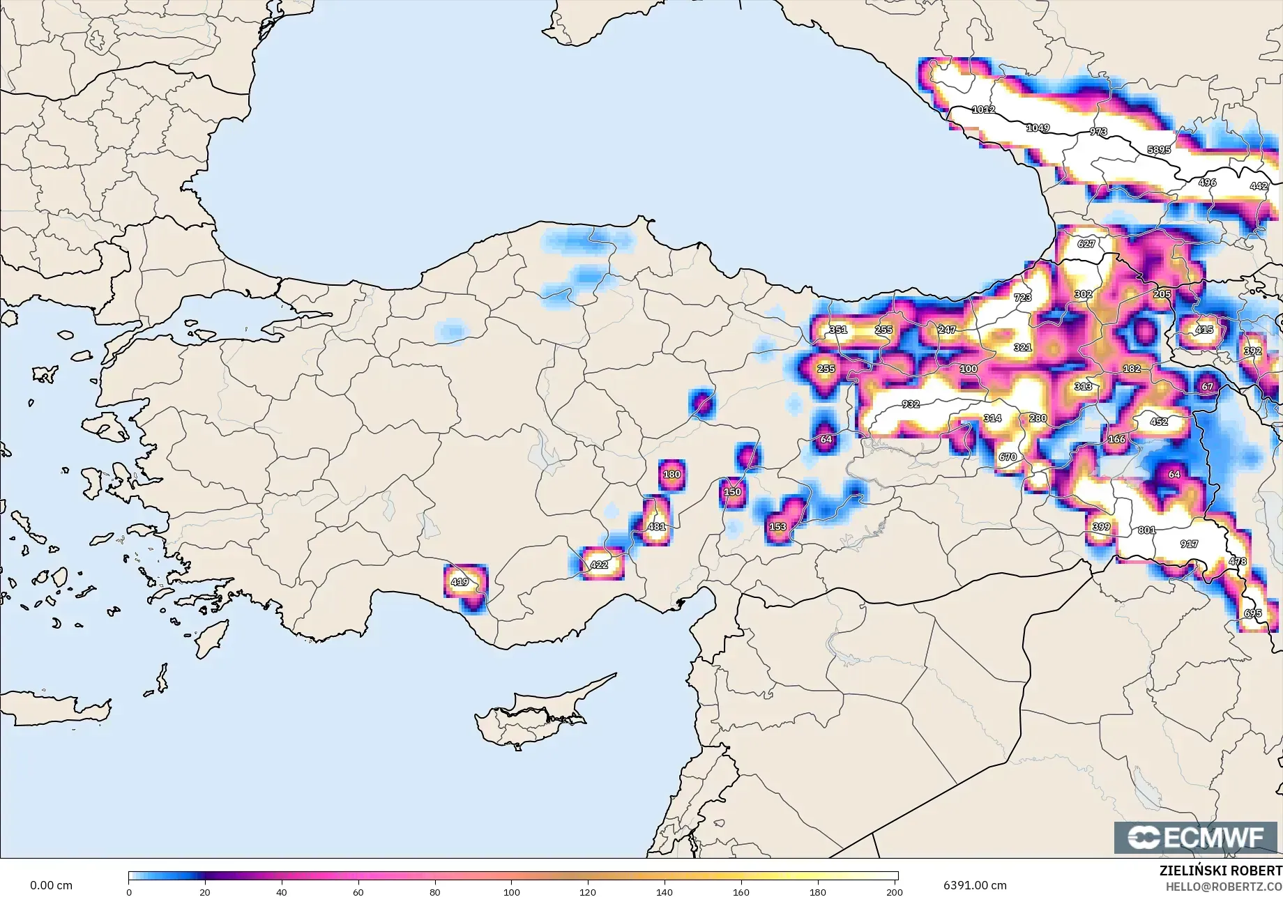 ECMWF IFS 0.25° نموذج - تركيا, عمق الثلج
