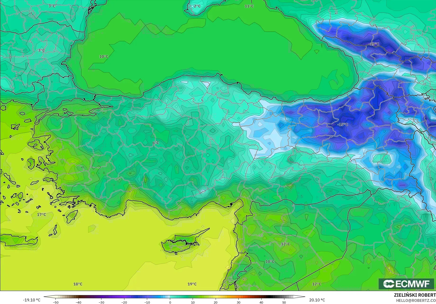 ECMWF IFS 0.25° نموذج - تركيا, درجة الحرارة على ارتفاع 2 م