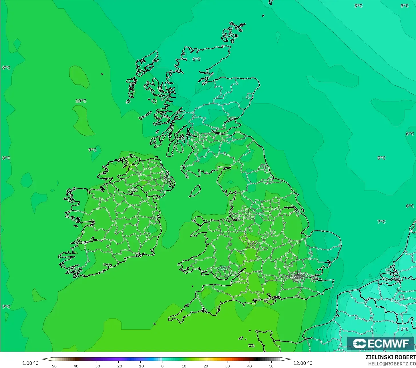 ECMWF IFS 0.25° نموذج - المملكة المتحدة, نقطة الندى 2 م
