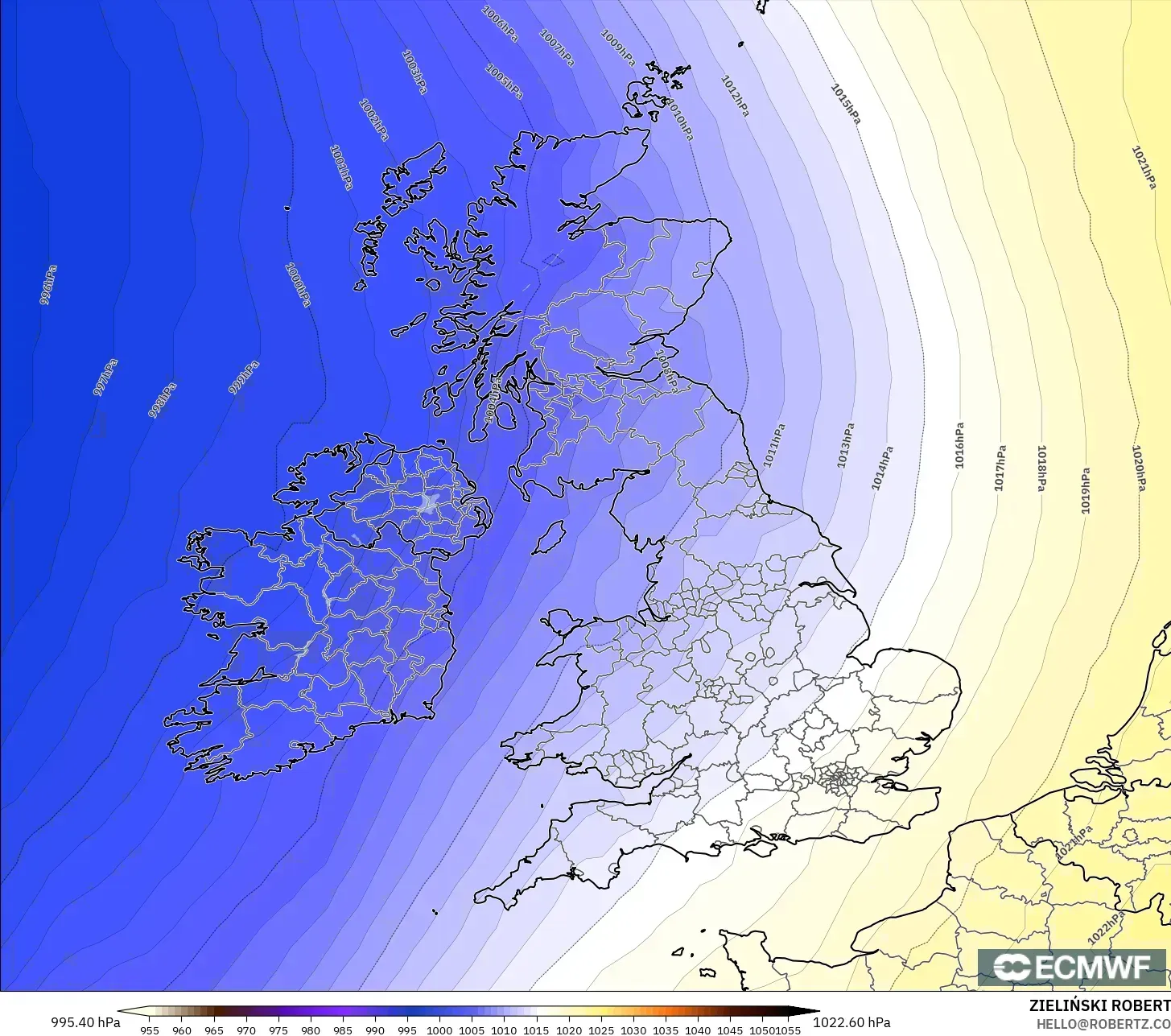 ECMWF IFS 0.25° نموذج - المملكة المتحدة, الضغط