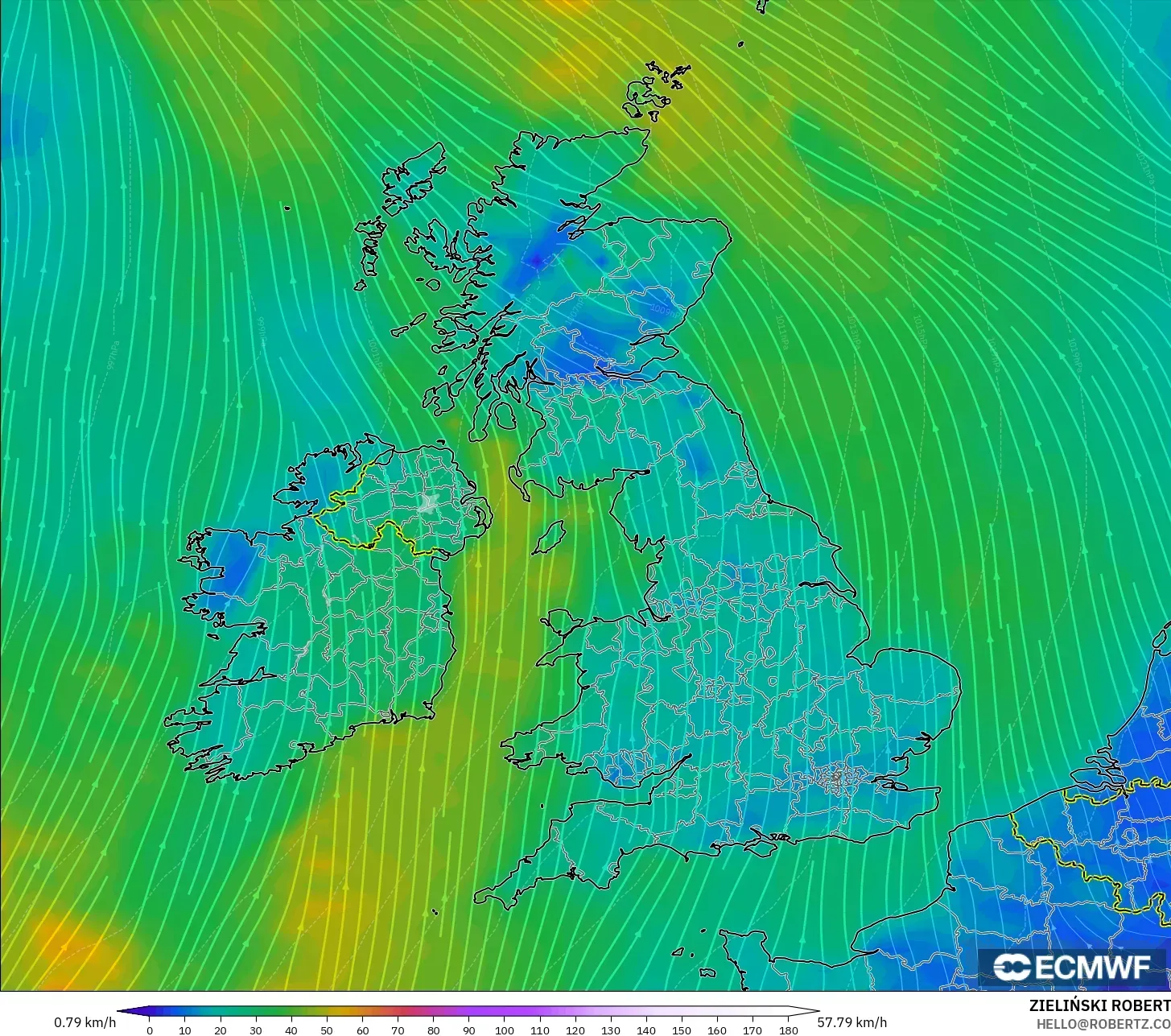 ECMWF IFS 0.25° نموذج - المملكة المتحدة, رياح 10 م