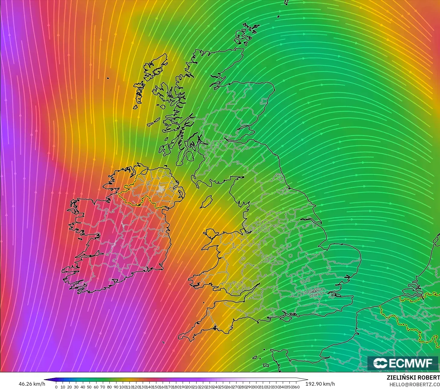 ECMWF IFS 0.25° نموذج - المملكة المتحدة, رياح 300 hPa (تيار نفاث)