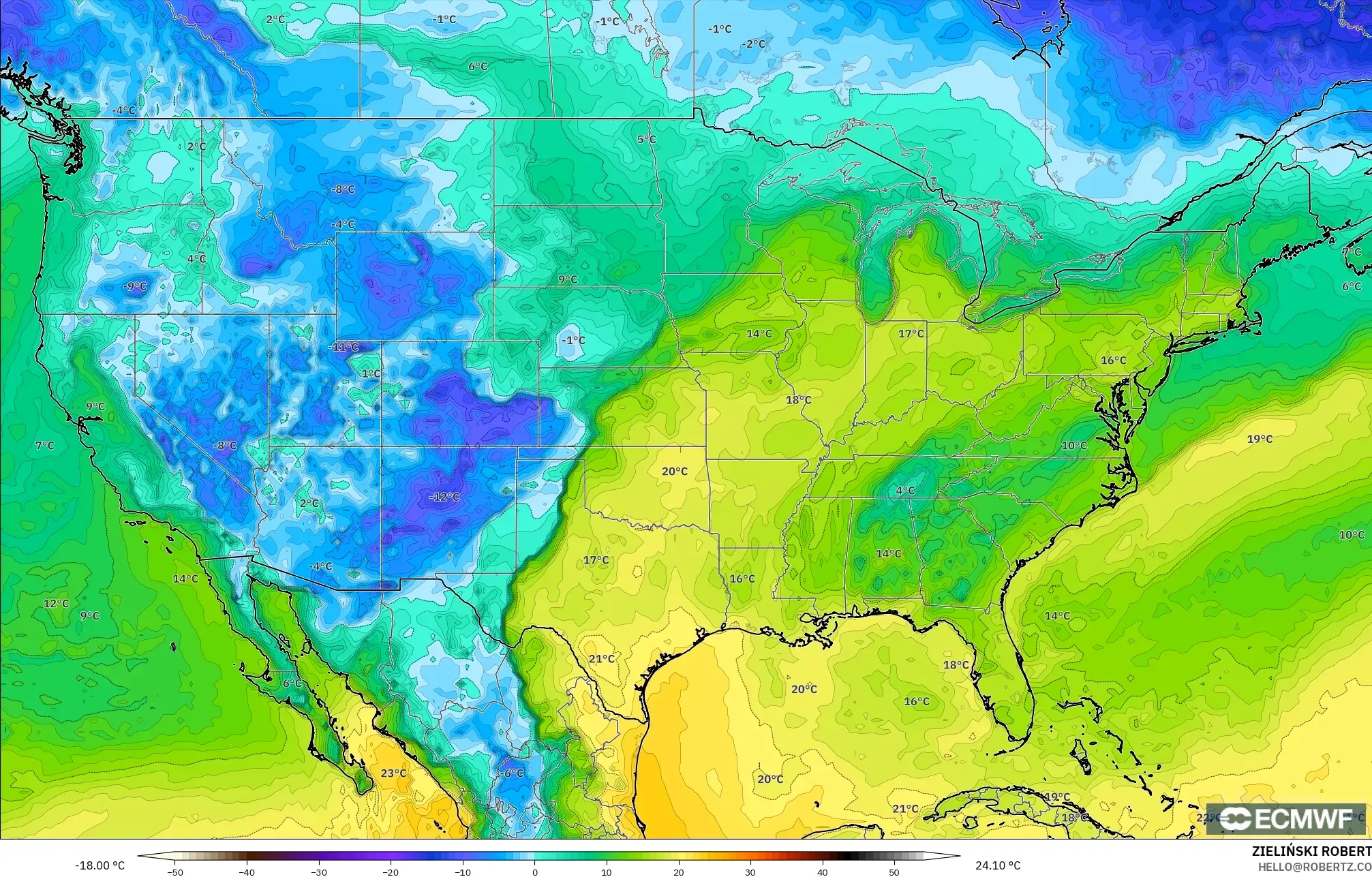 ECMWF IFS 0.25° نموذج - الولايات المتحدة, نقطة الندى 2 م