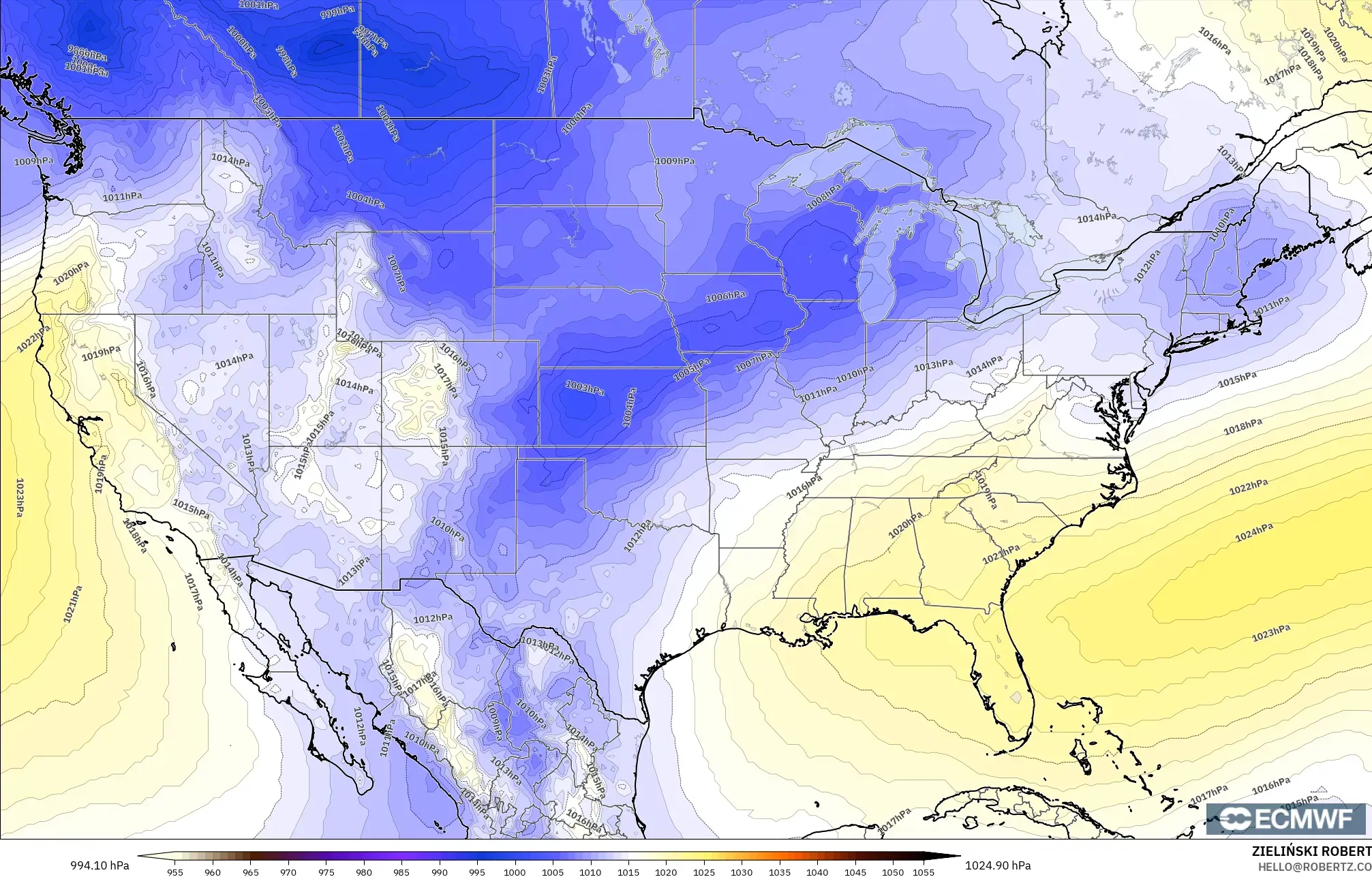 ECMWF IFS 0.25° نموذج - الولايات المتحدة, الضغط