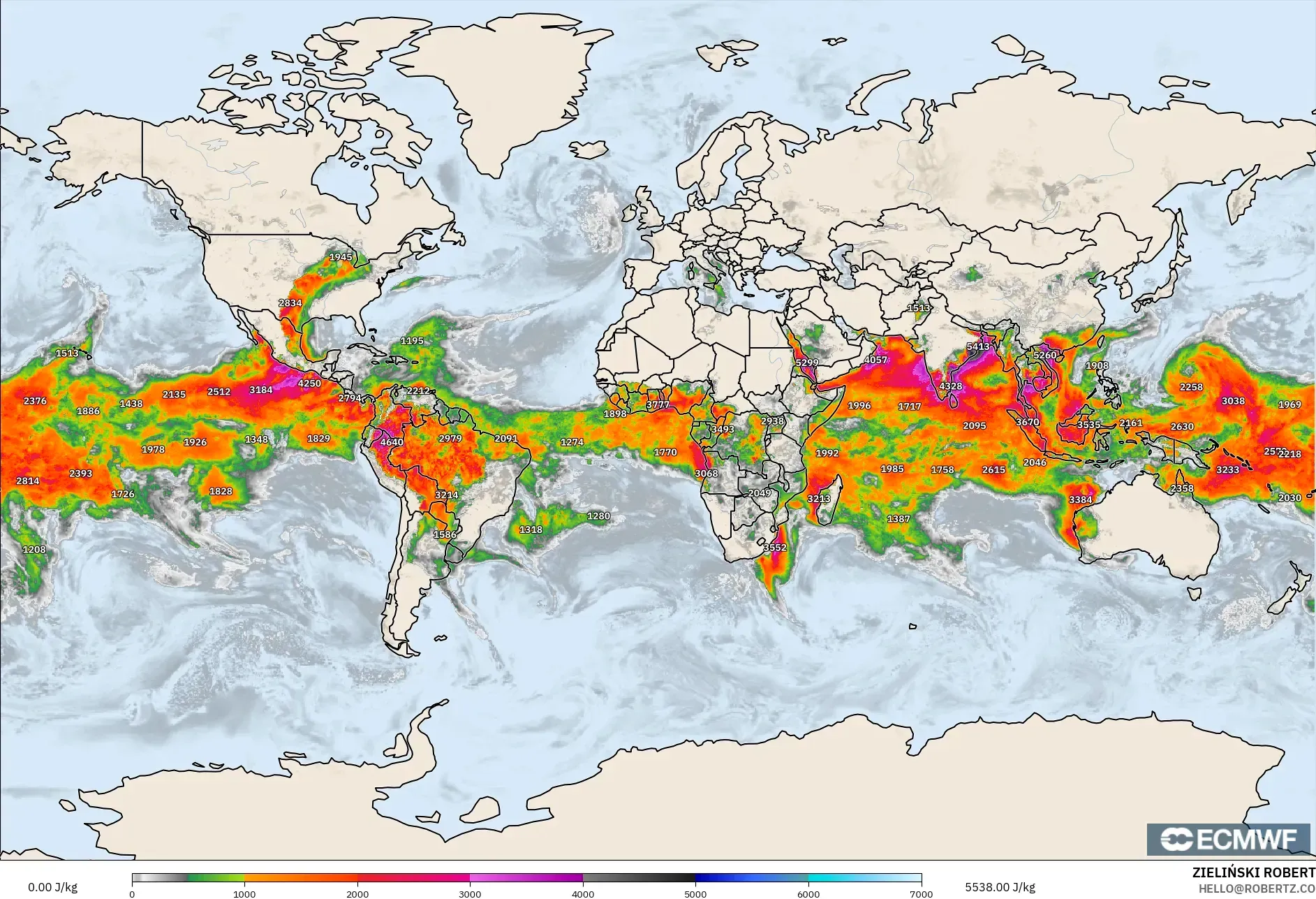 ECMWF IFS 0.25° نموذج - العالم, CAPE