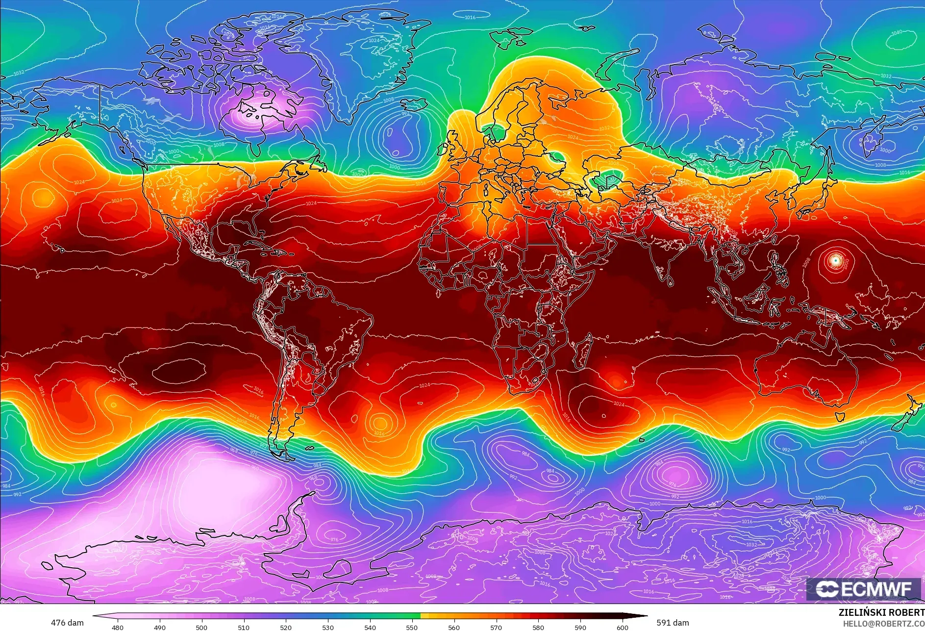 ECMWF IFS 0.25° نموذج - العالم, الارتفاع الجهدي عند 500 هكتوباسكال
