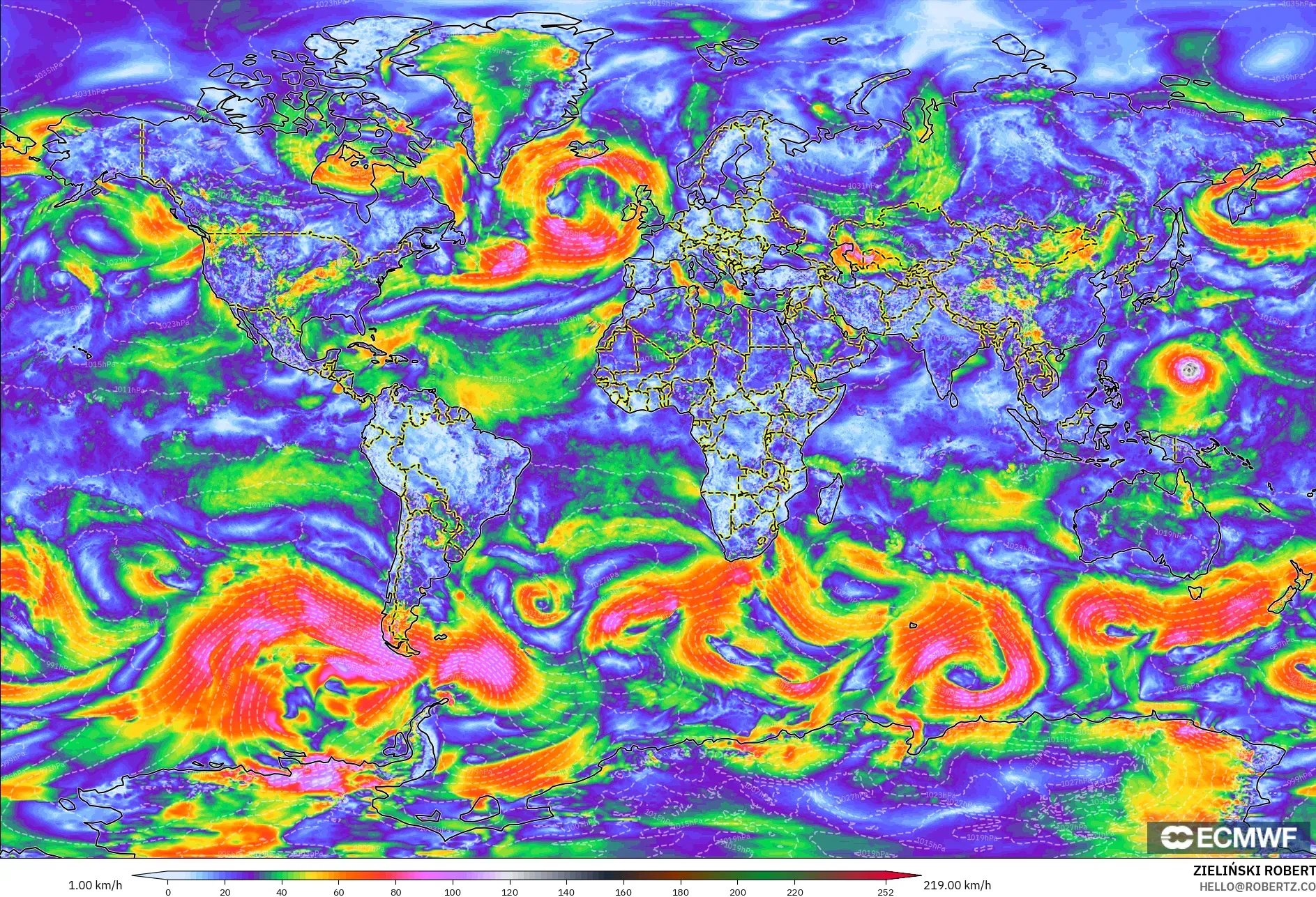 ECMWF IFS 0.25° نموذج - العالم, أقصى هبة