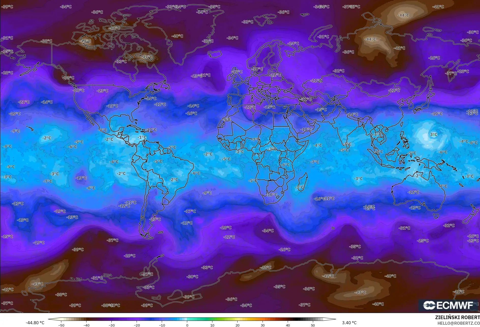 ECMWF IFS 0.25° نموذج - العالم, درجة الحرارة 500 hPa