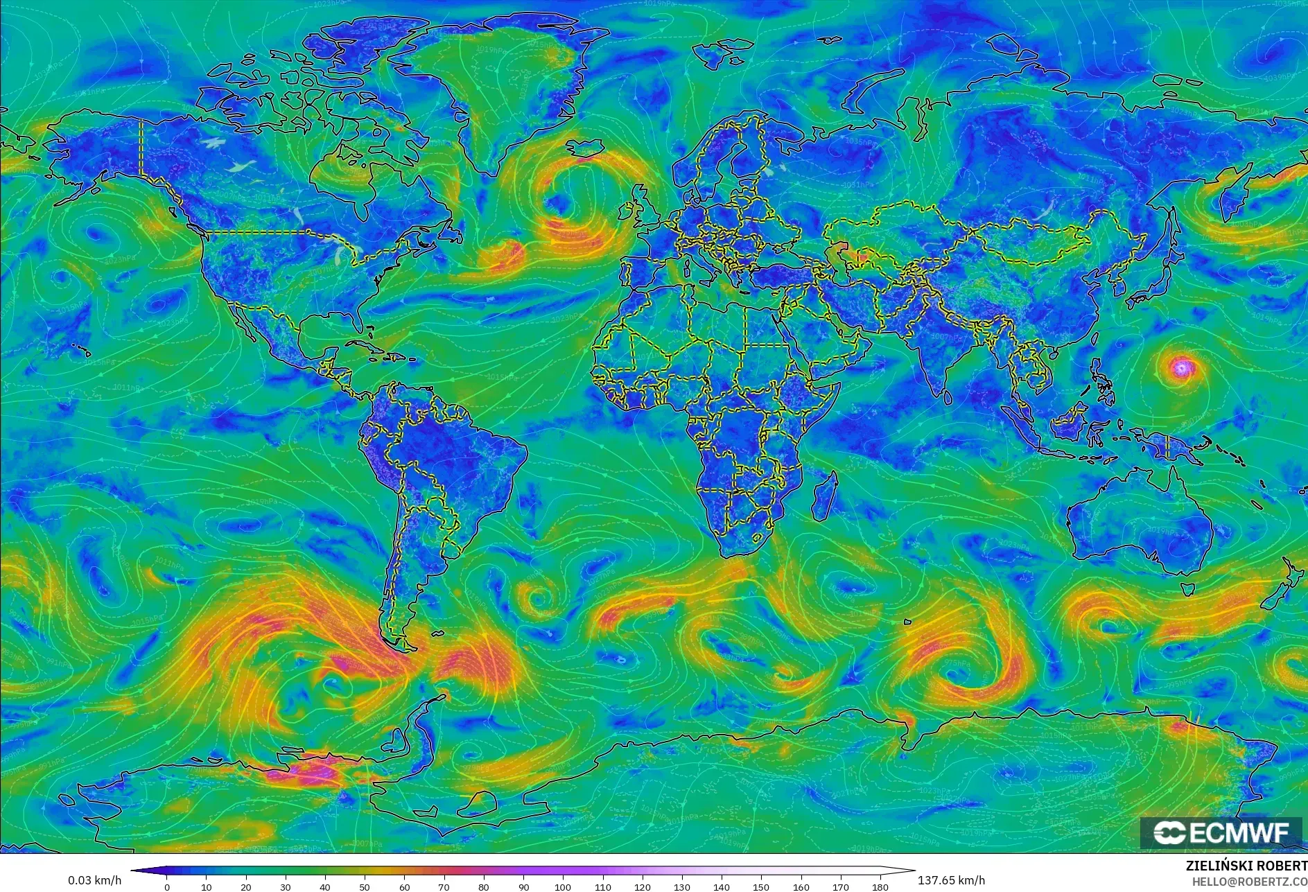 ECMWF IFS 0.25° نموذج - العالم, رياح 10 م