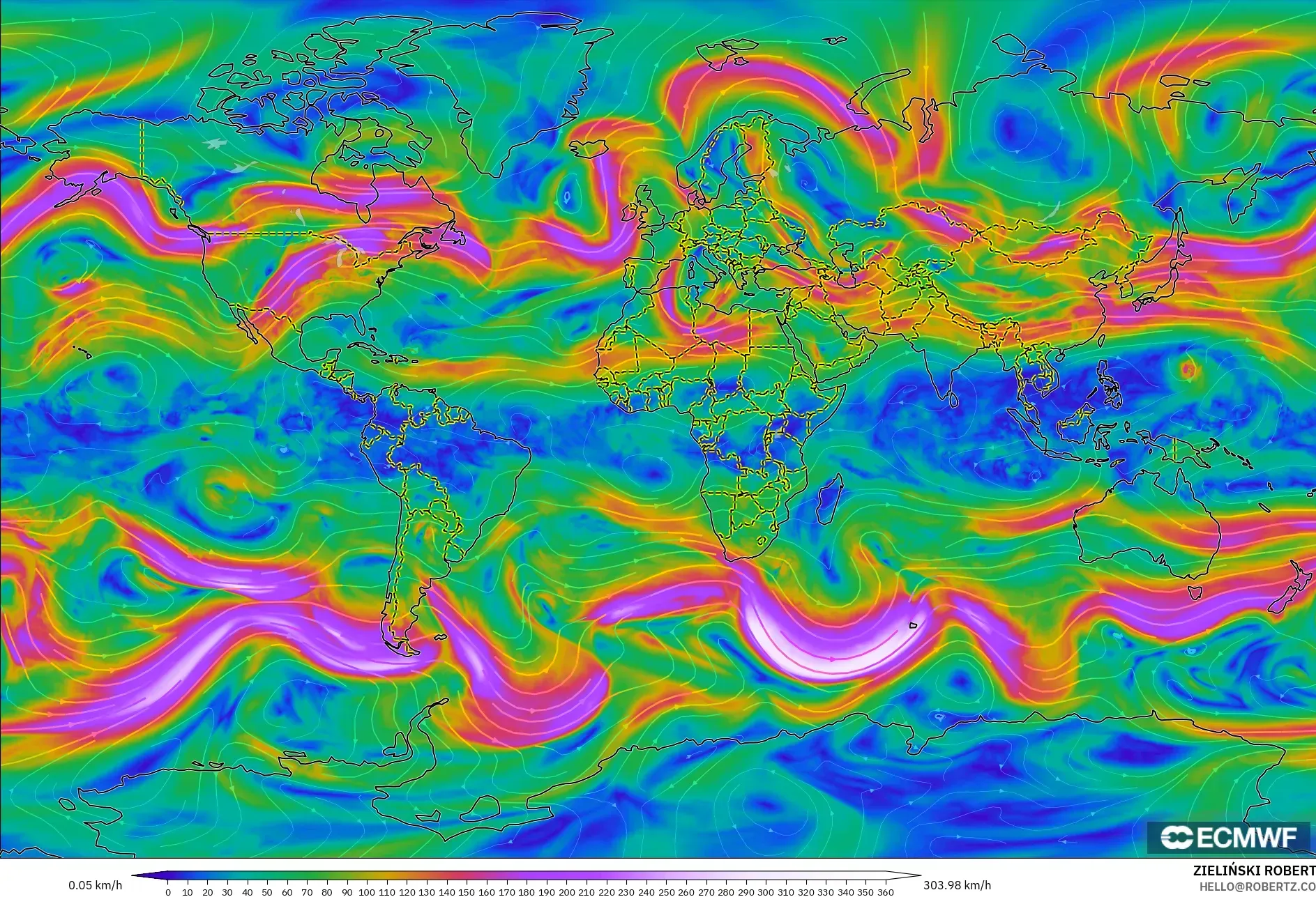 ECMWF IFS 0.25° نموذج - العالم, رياح 300 hPa (تيار نفاث)