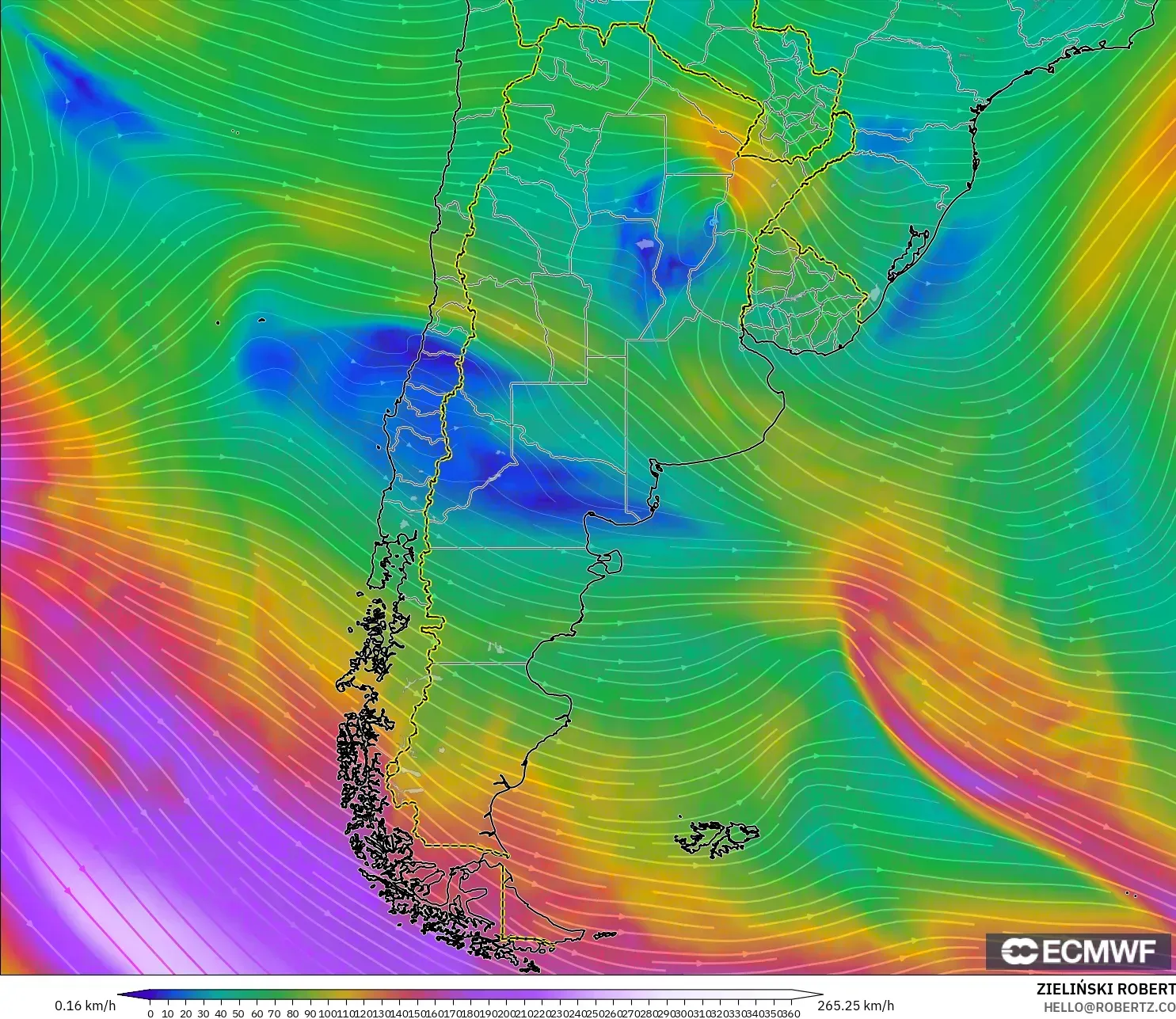 ECMWF IFS 0.25° نموذج - الأرجنتين, رياح 300 hPa (تيار نفاث)